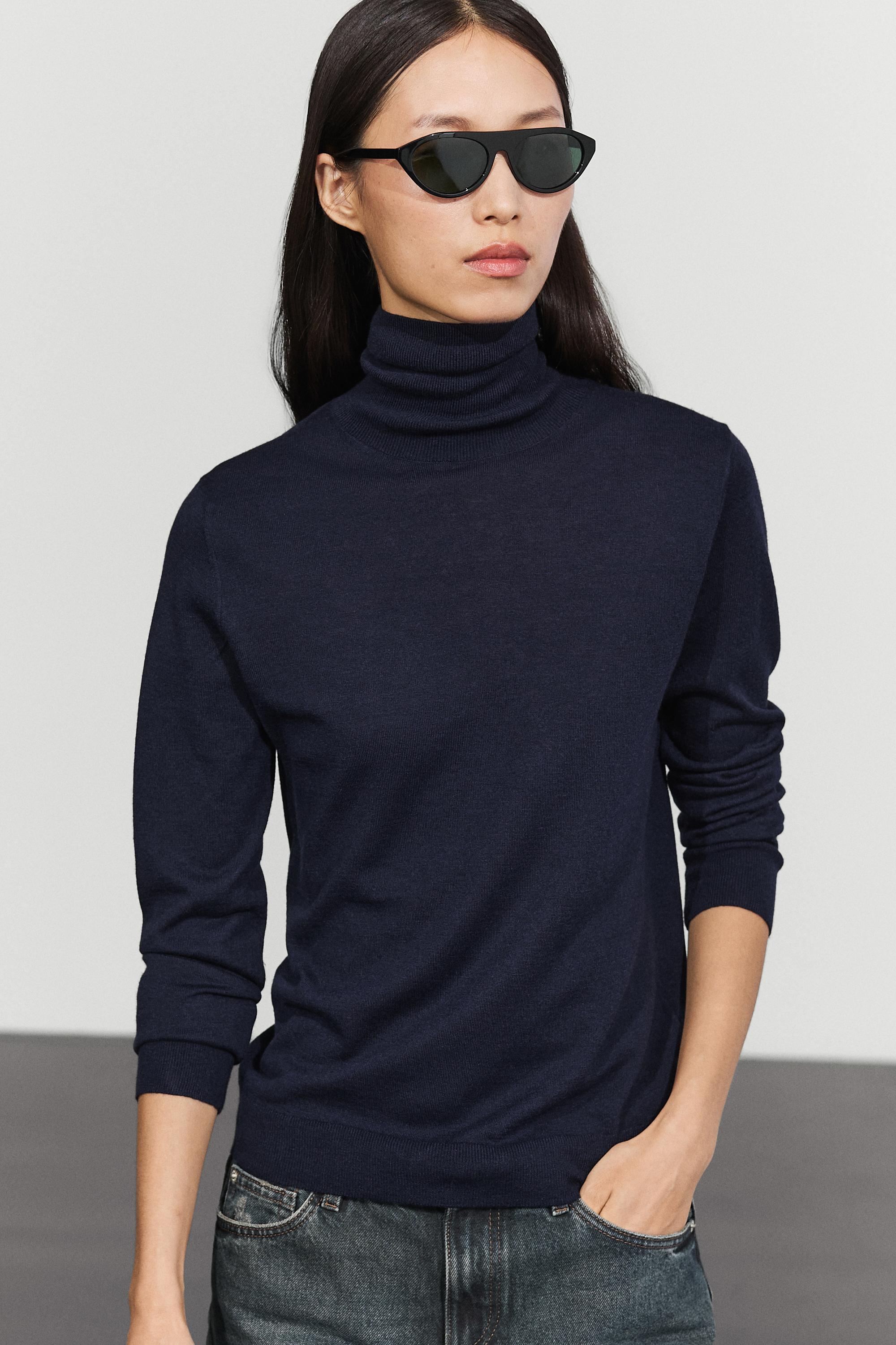 Wool-blend turtleneck knit sweater
