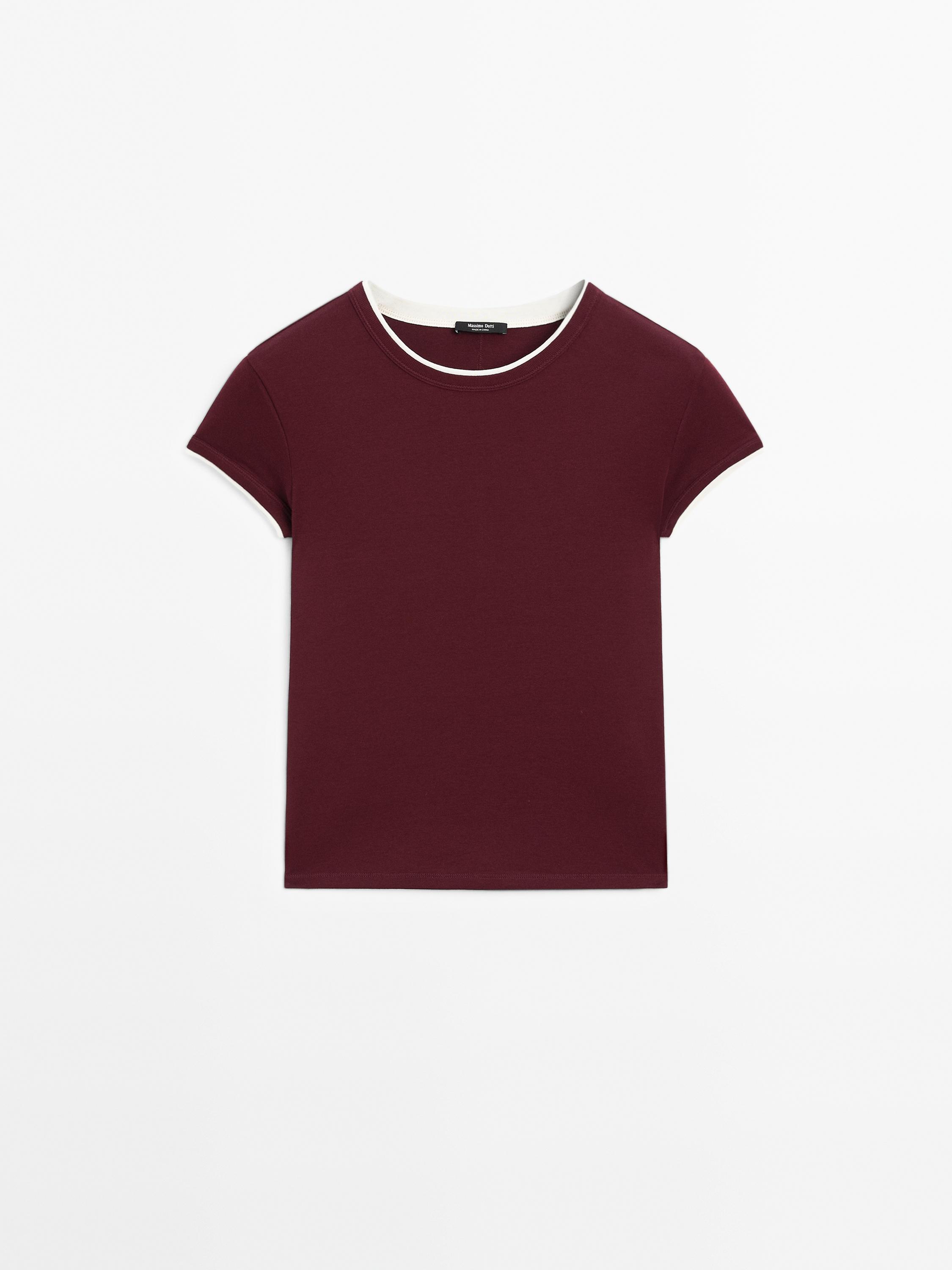 100% cotton contrast ribbed T-shirt