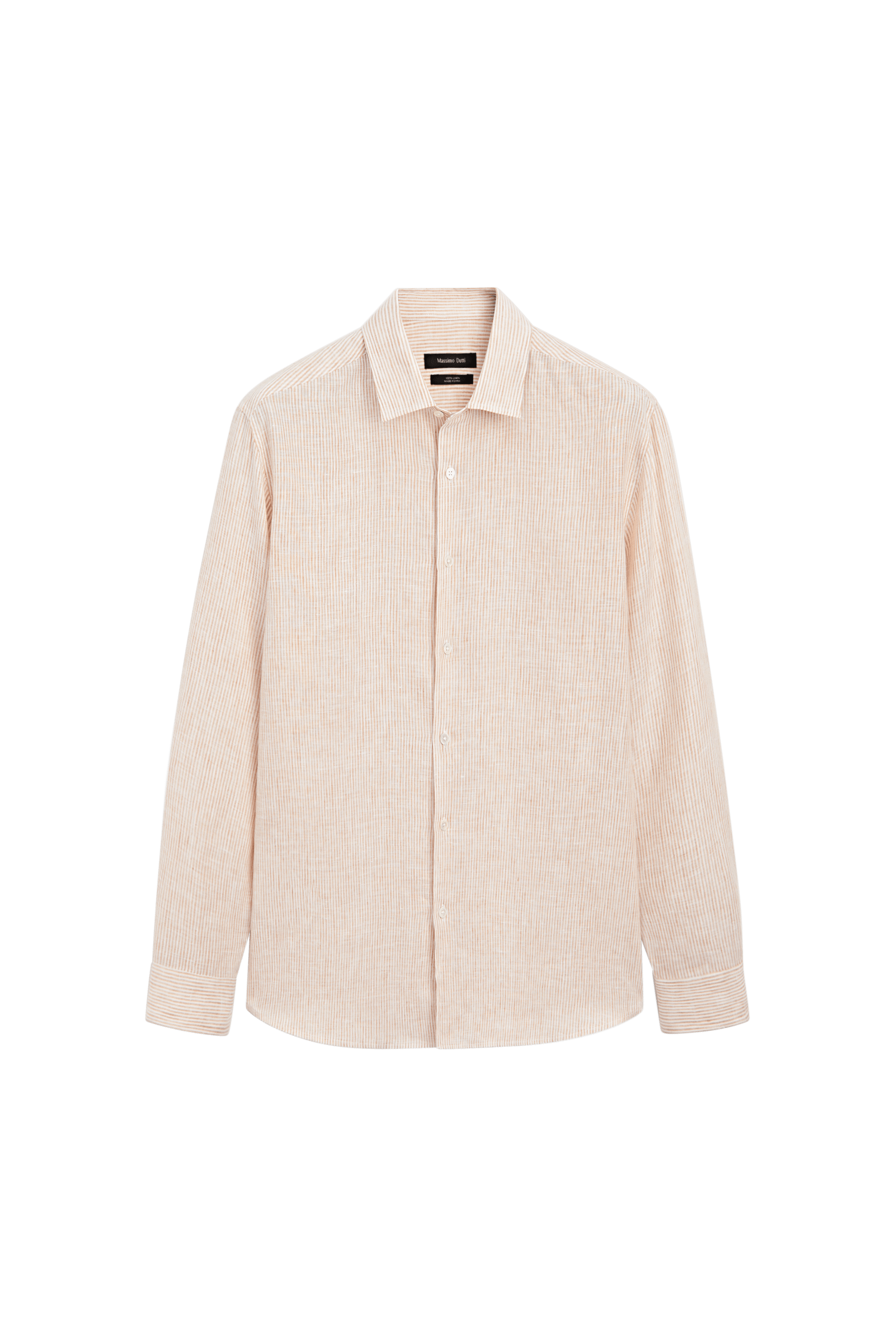 Massimo Dutti %100 keten çizgili regular fit gömlek görsel 3