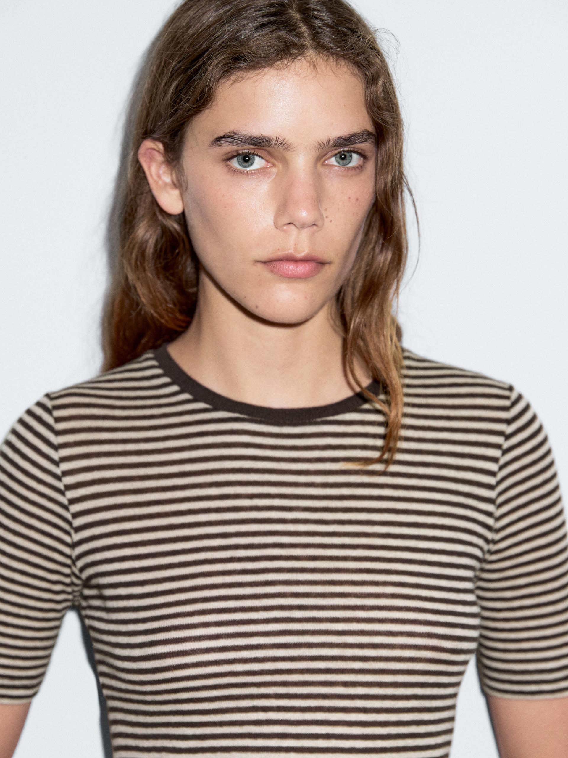 Maglietta A Righe A Maniche Corte - Marrone - S - Massimo Dutti - Femminile