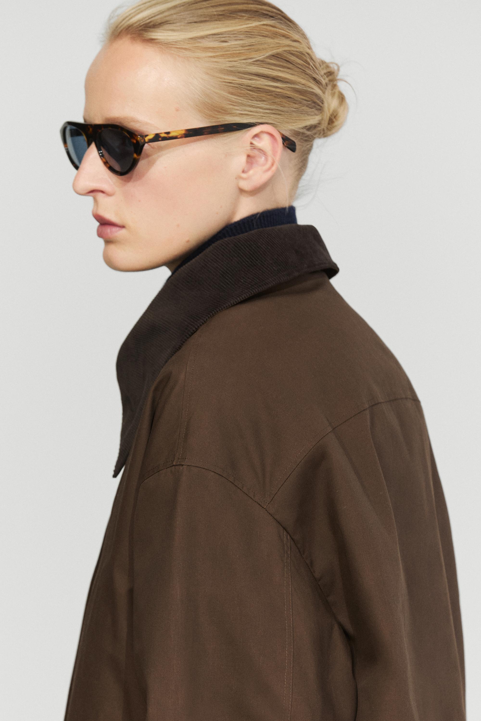 Waxed high-neck corduroy jacket — DARK KHAKI