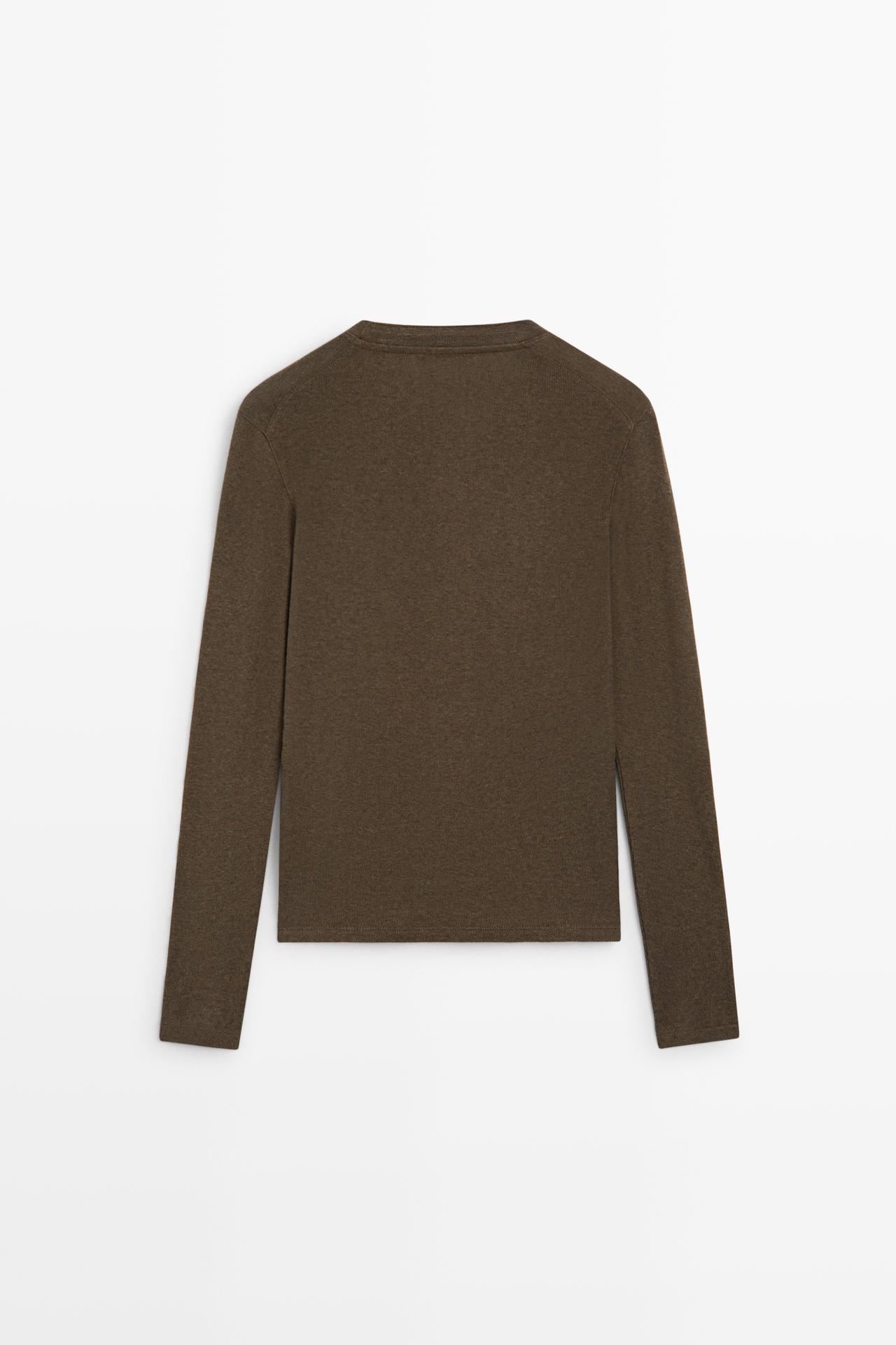 Cotton blend knit T-shirt — MEDIUM CAMEL