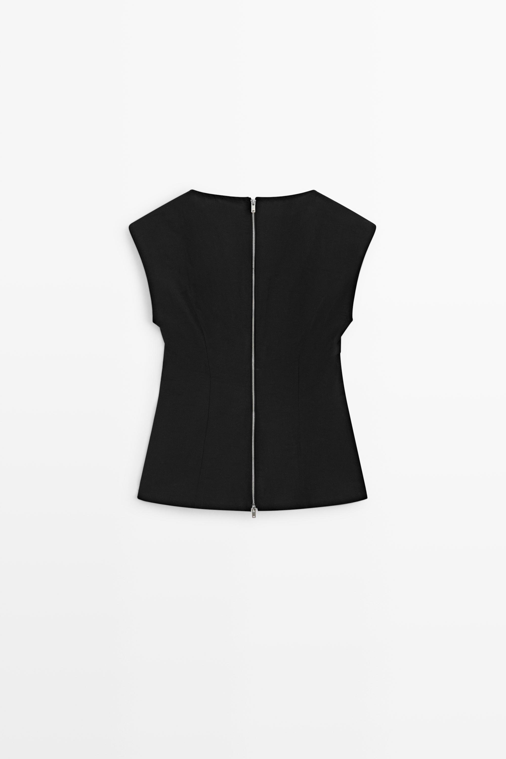 Fitted zip-detail top - STUDIO — BLACK