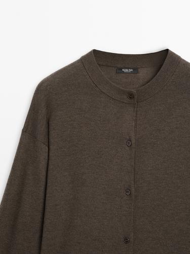 Long knit buttoned cardigan — MOLE BROWN 4
