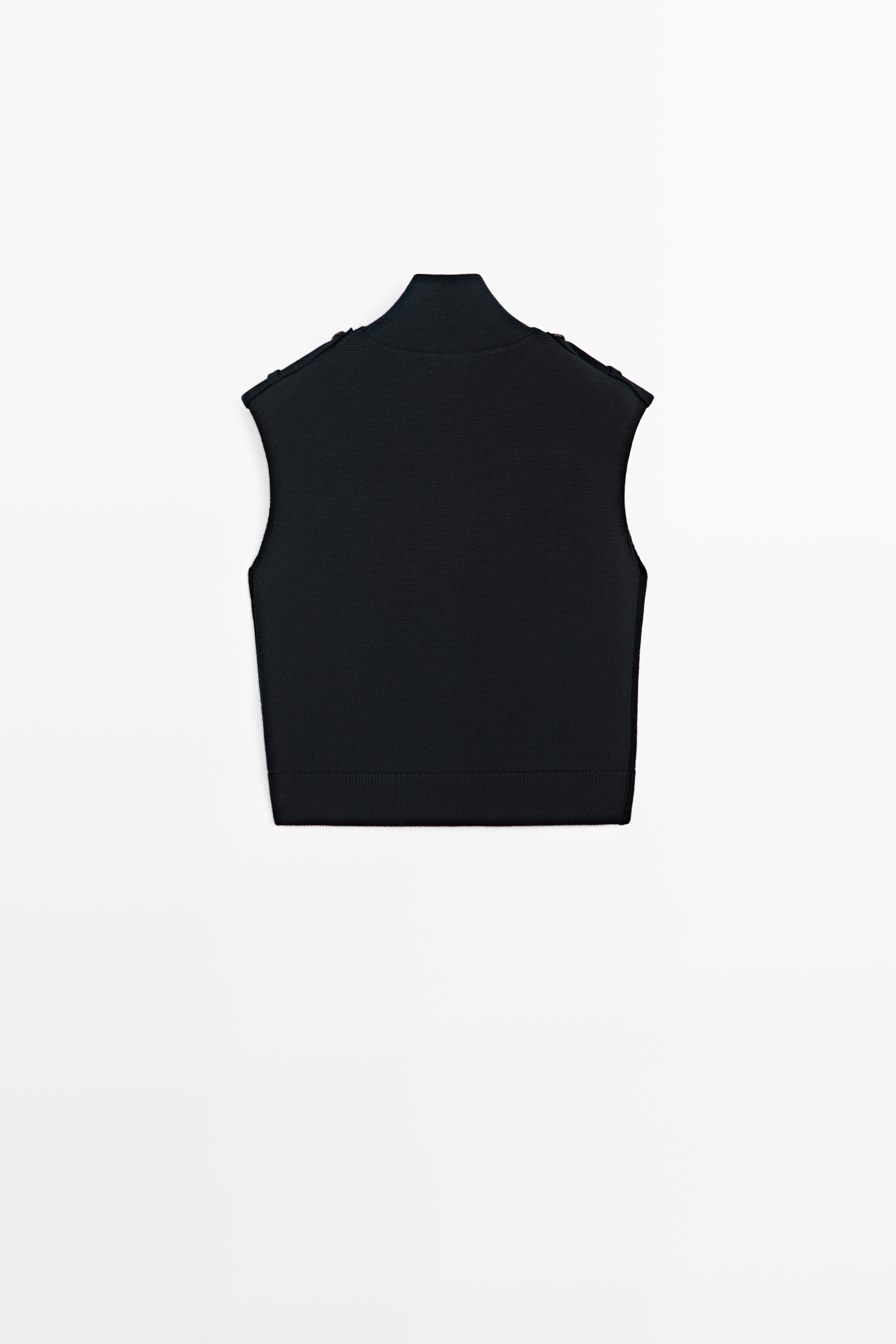 100% cotton mock neck knit vest — NAVY BLUE
