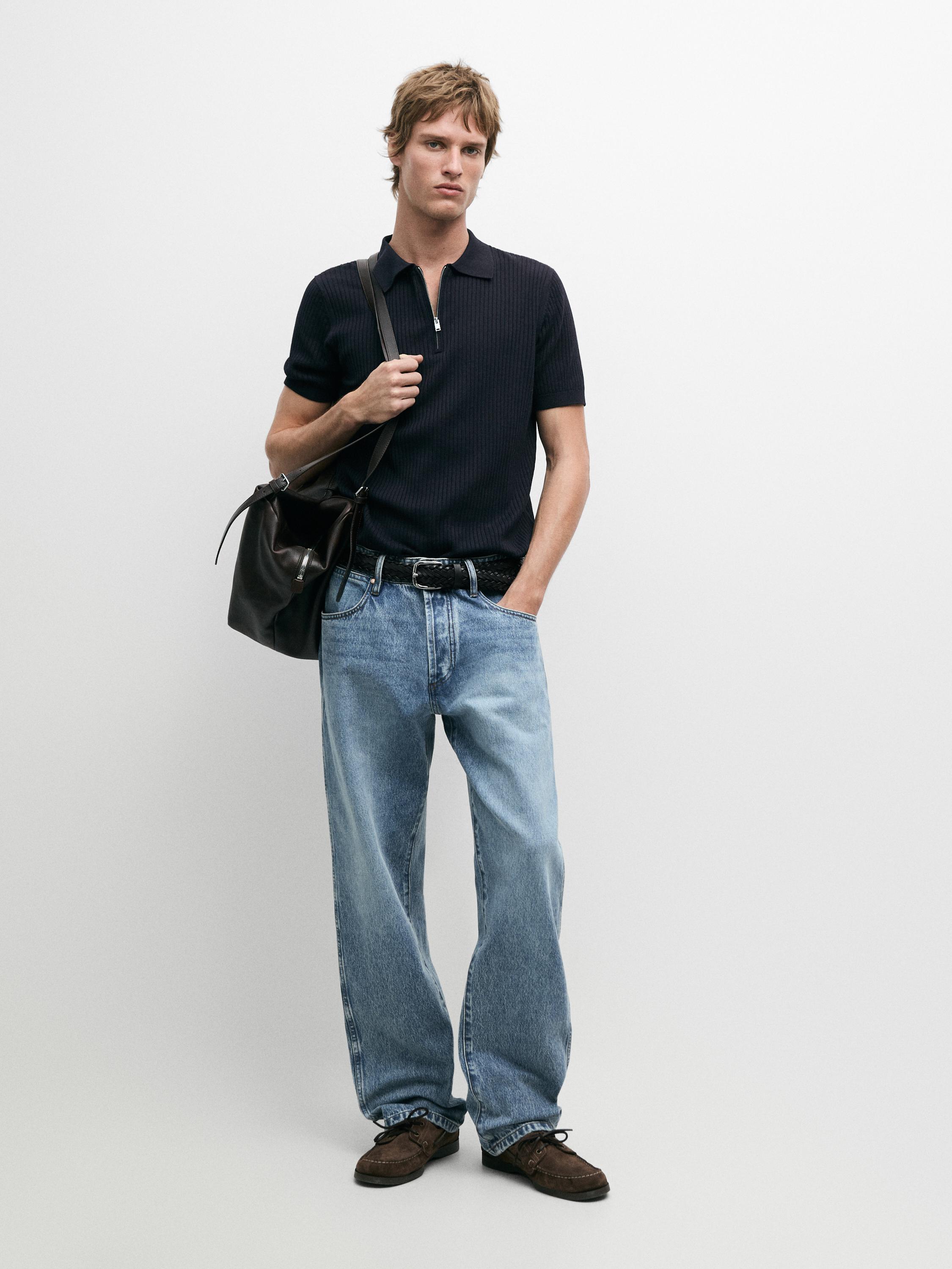 Quarter-zip knit polo sweater — NAVY BLUE