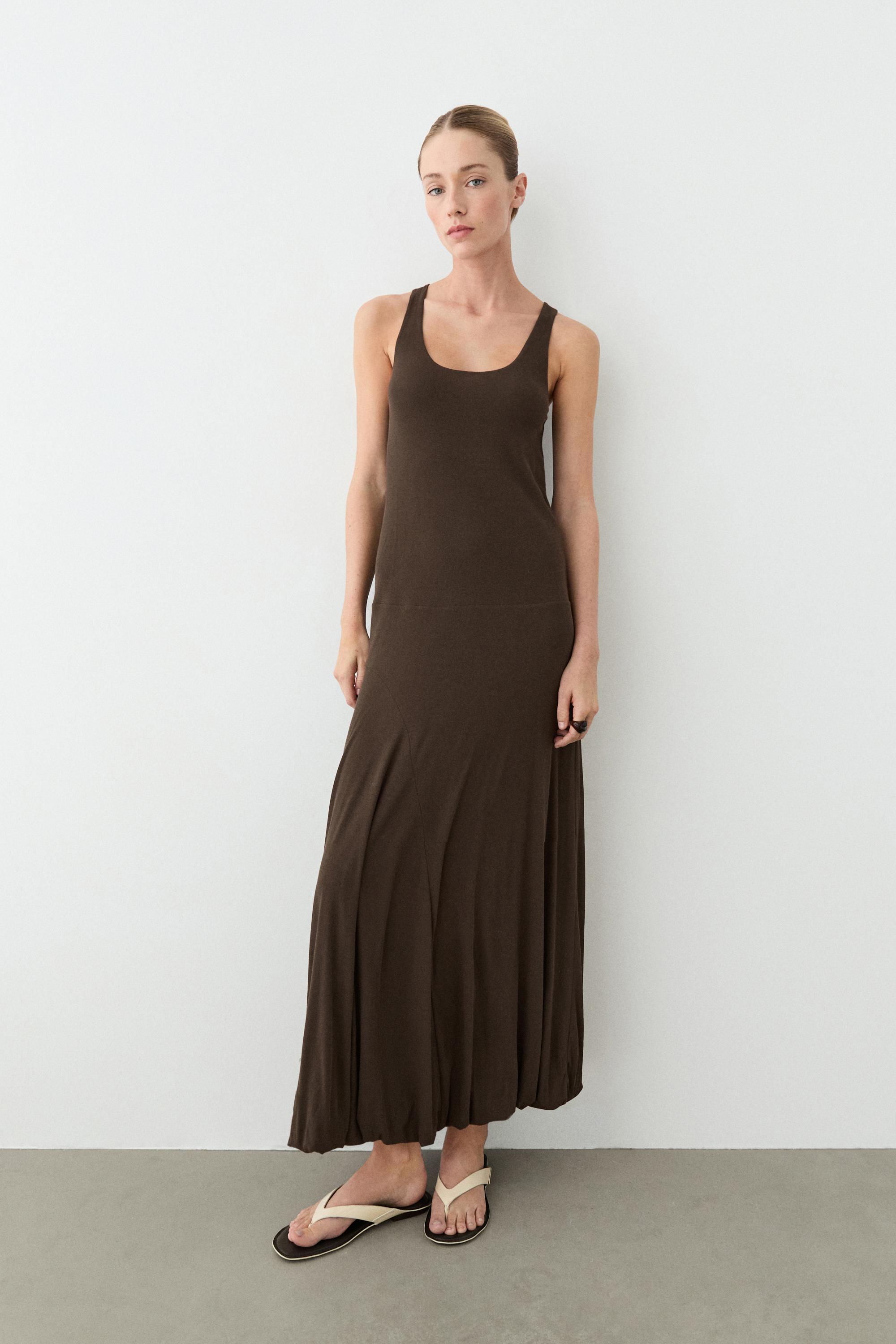Midi dress with puffed detail — Khaki