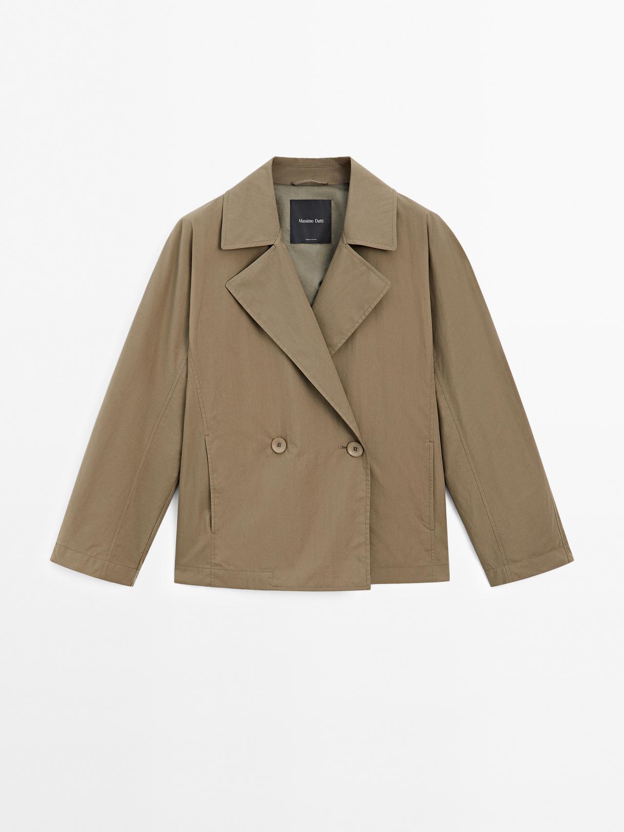 Massimo Dutti - Dame - Kort Trenchjakke I Bomuldsblanding - Oliven - Xs