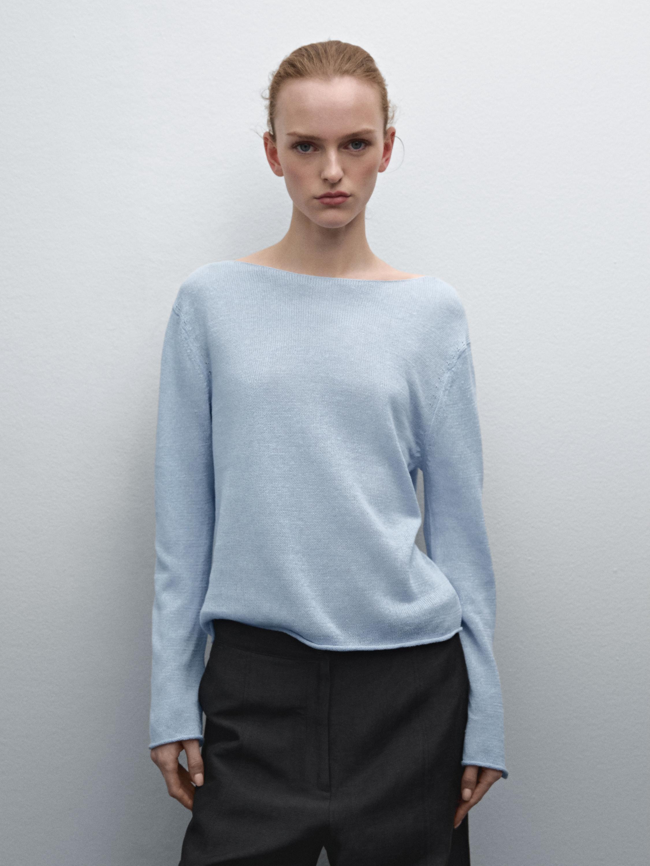 Linen blend cutwork sweater