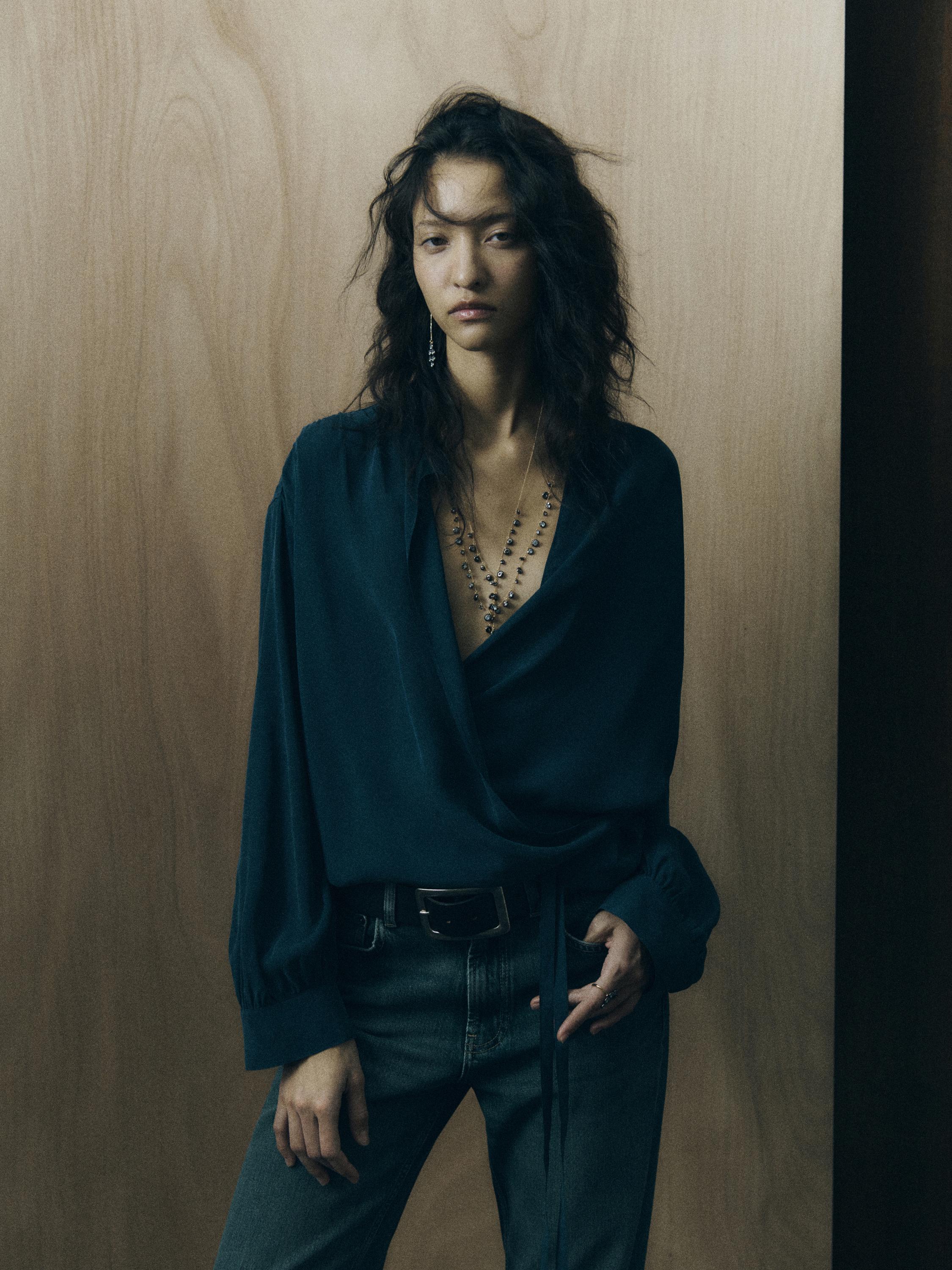 Flowing surplice blouse