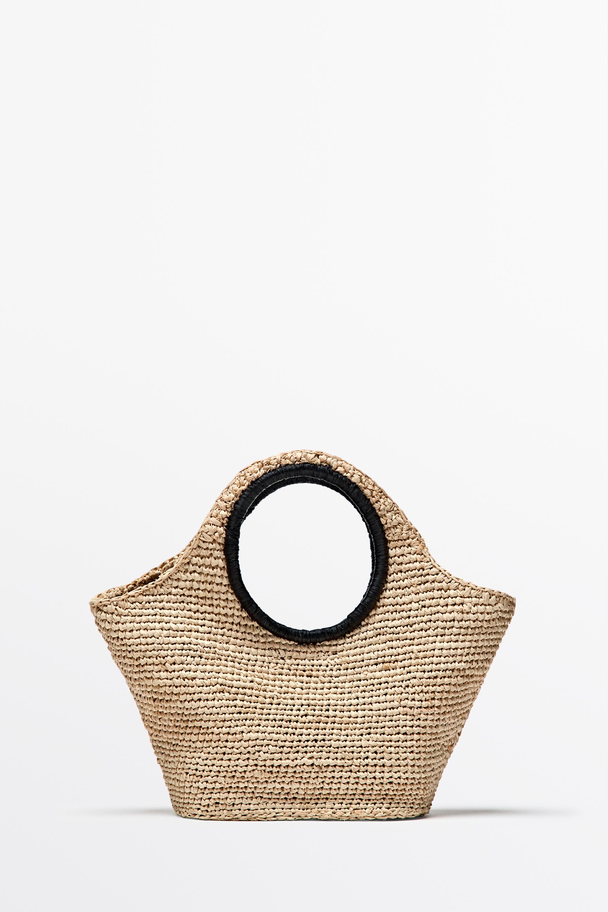 100% Raffia Mini Crescent Bag — BEIGE