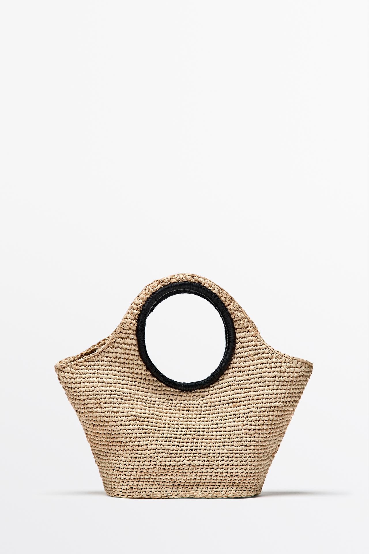 100% Raffia Mini Crescent Bag — BEIGE