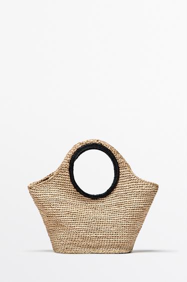 100% Raffia Mini Crescent Bag — BEIGE 1