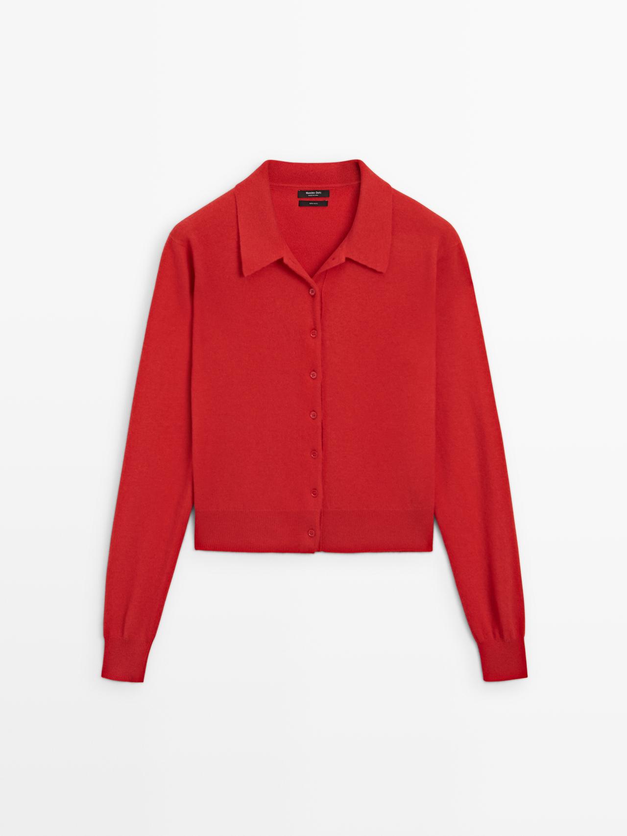 Massimo Dutti - Dames - 100% Wollen Tricot Vest - Rood - L