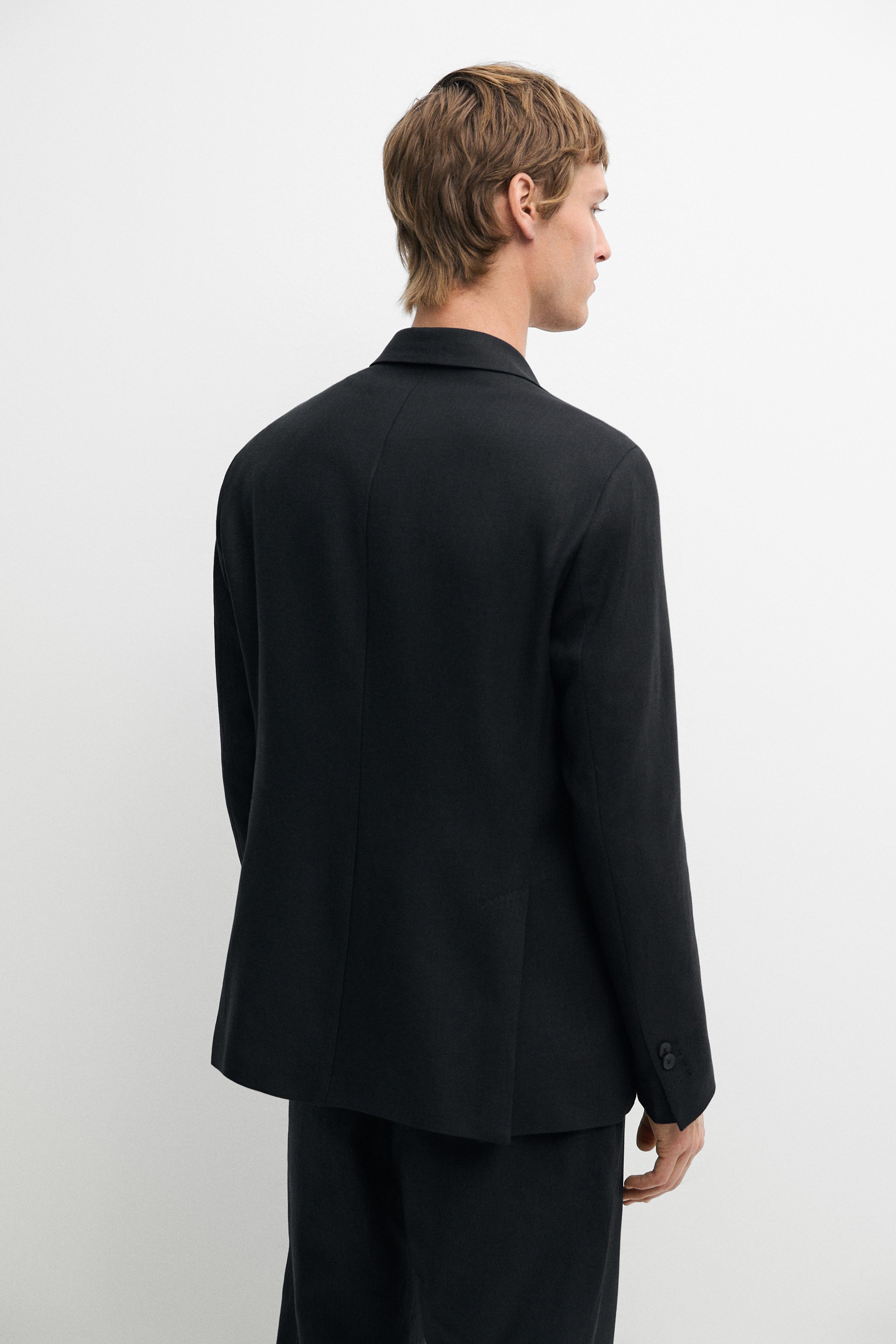 Tailored fit 100% linen suit blazer — BLACK