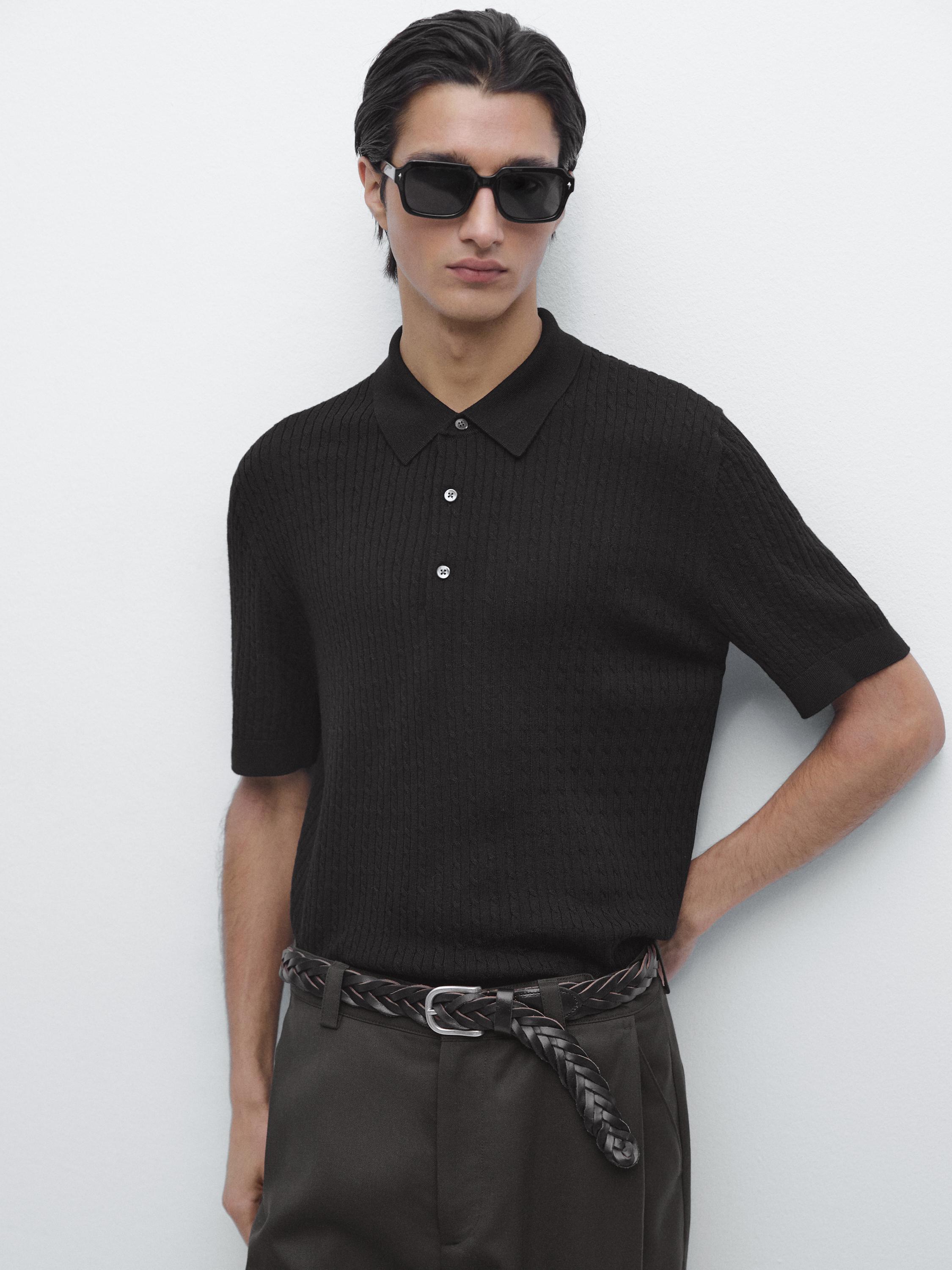 Merino wool knit polo sweater