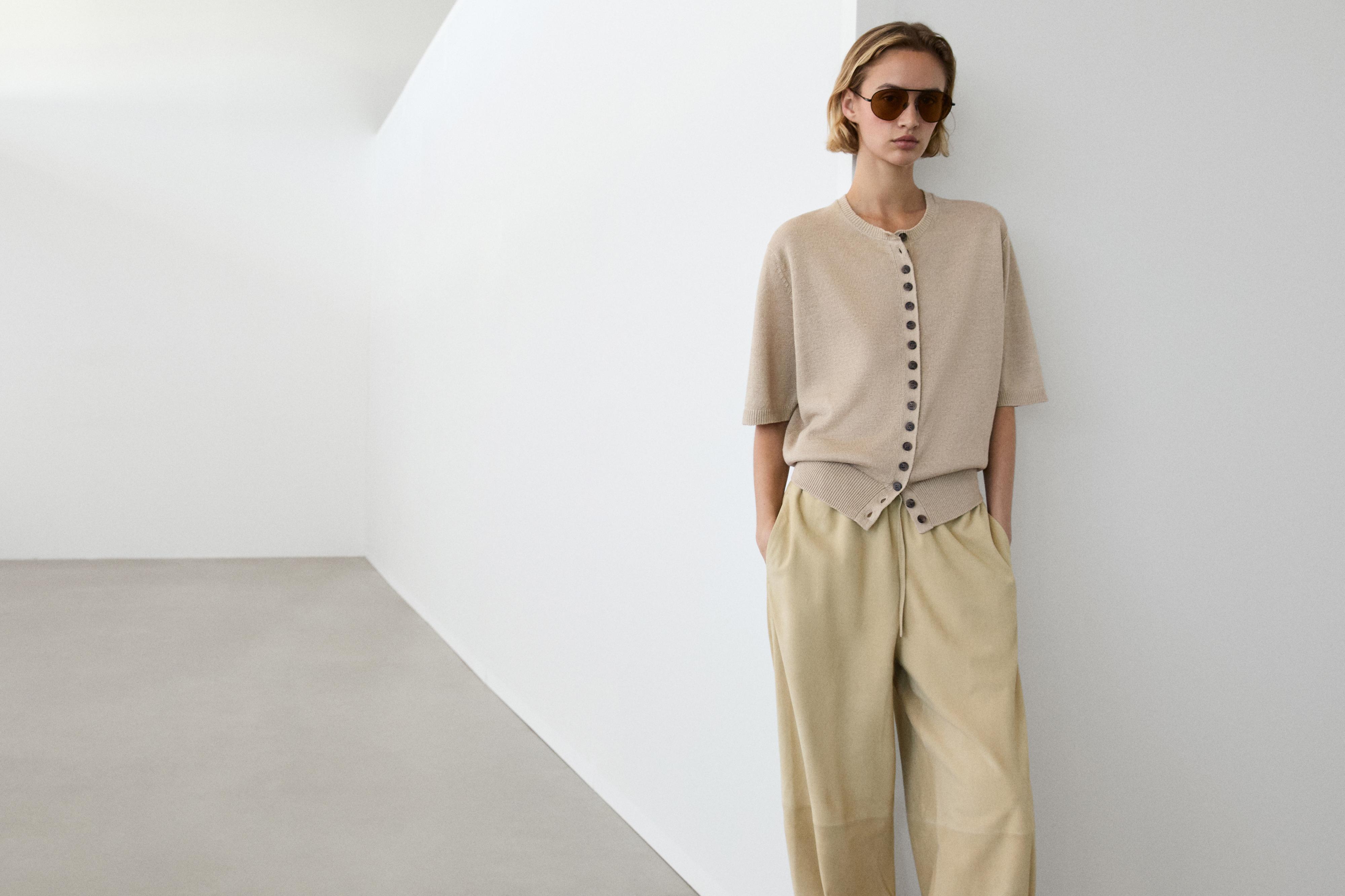 Suede leather sarouel trousers — Vanilla
