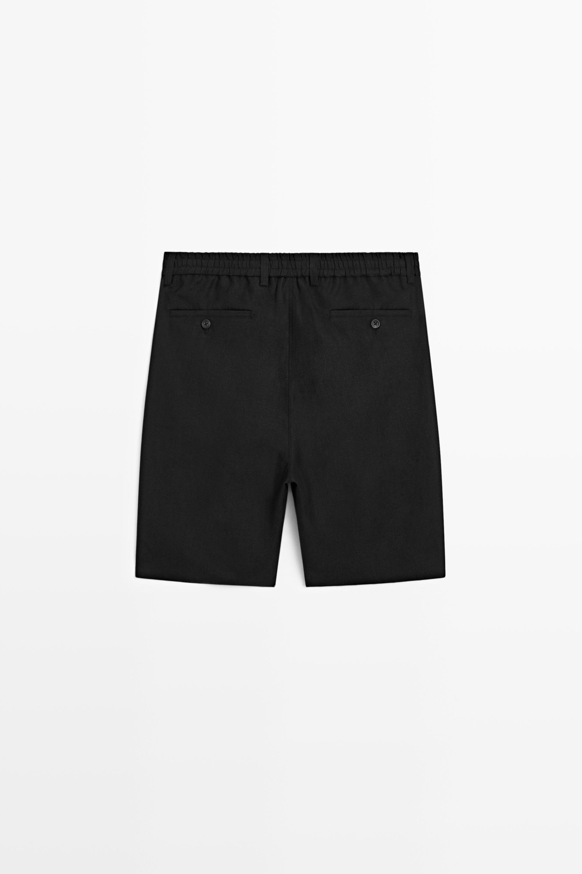 100% linen short Bermuda shorts — BLACK