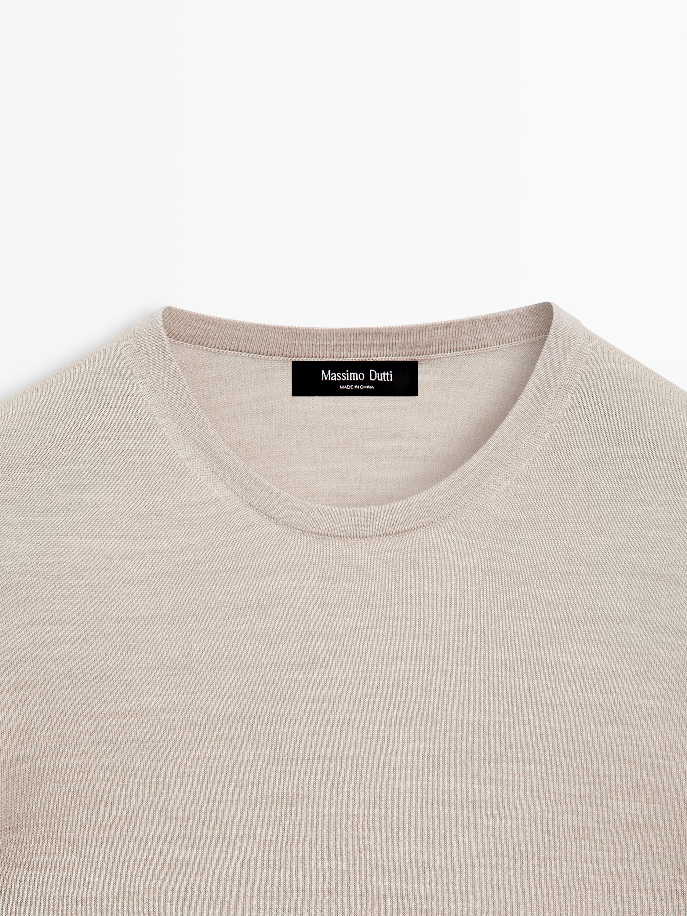 Wool-blend short-sleeve knit sweater — Beige