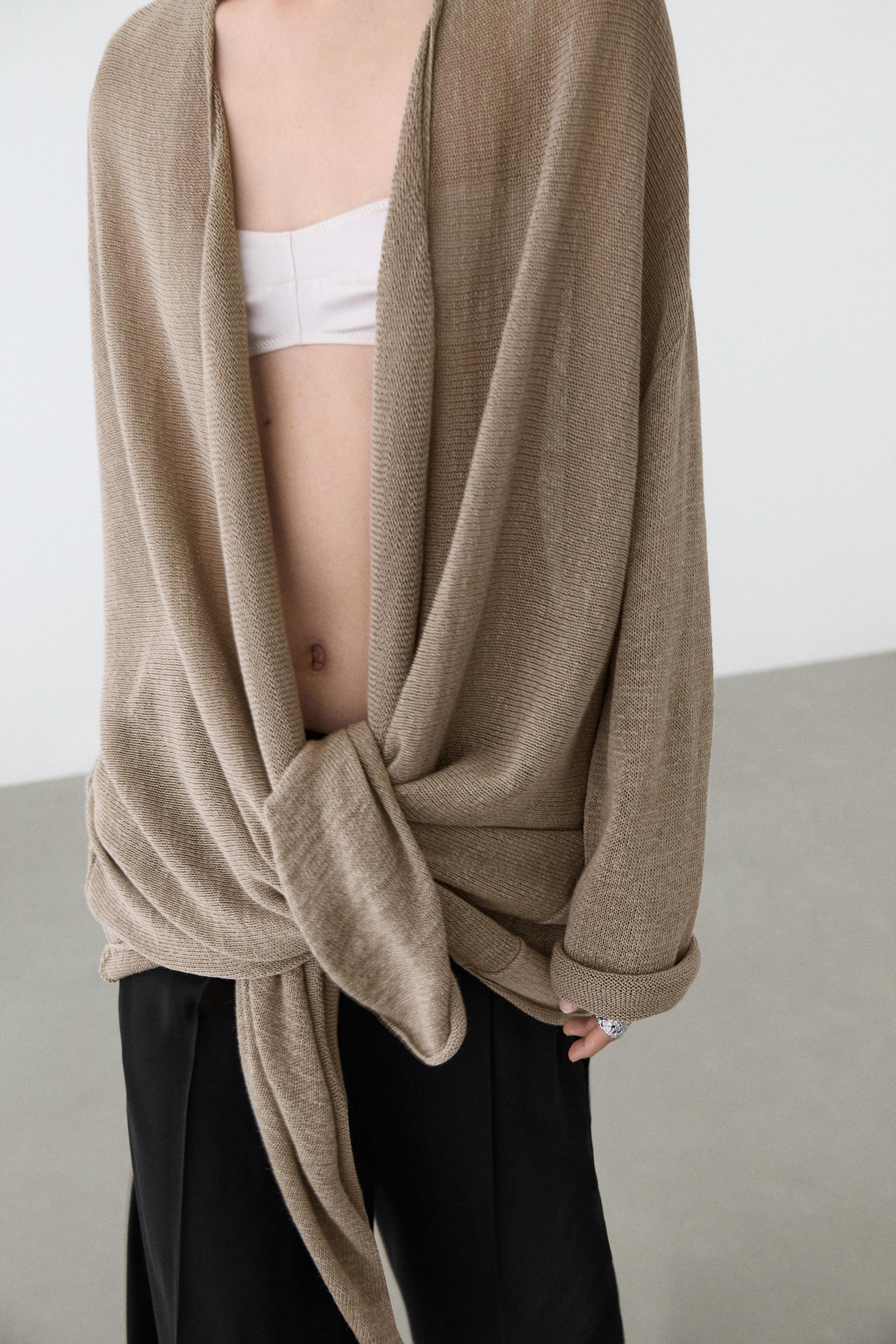 Total look draped knit cape cardigan — SAND