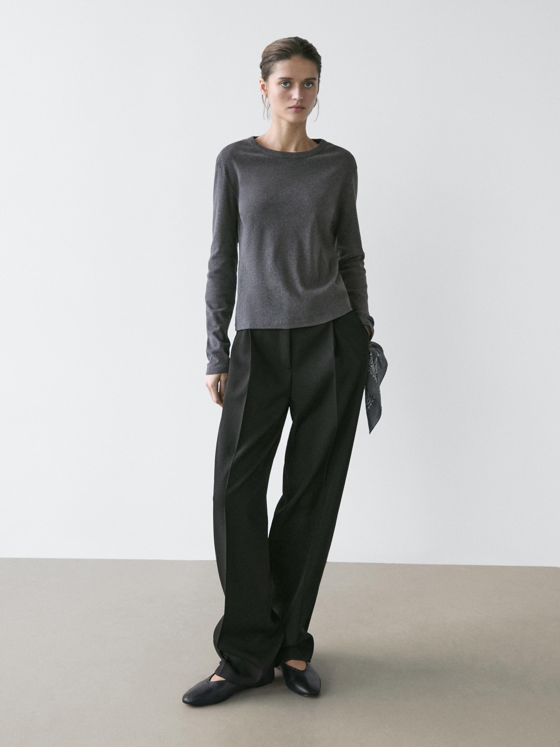 Ribbed long sleeve melange T-shirt — ANTHRACITE GREY