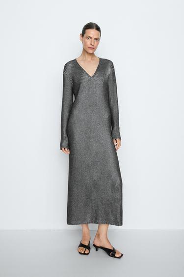Long metallic knit dress - STUDIO — Silver 1