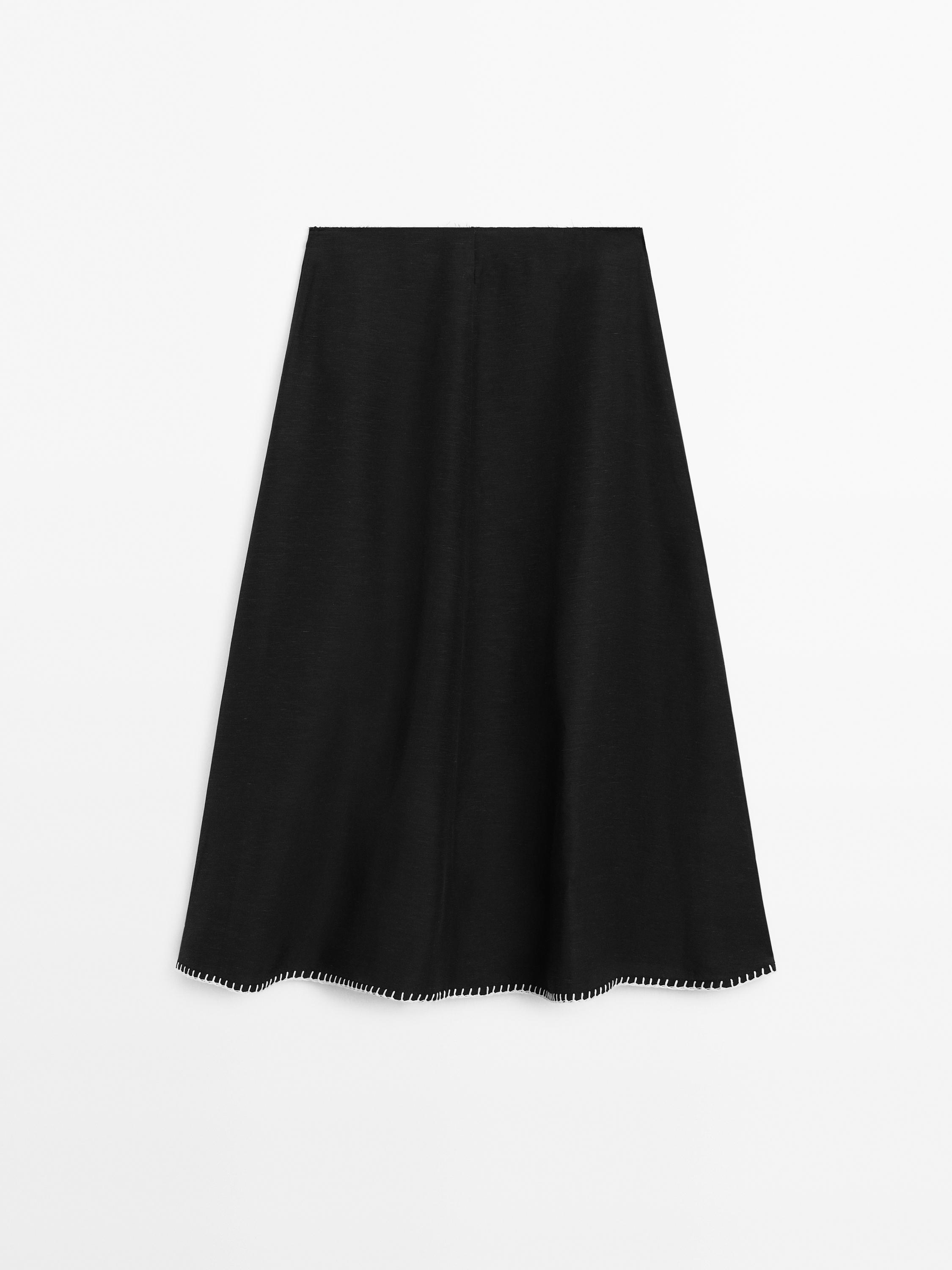 Midi skirt with topstitching detail on the hem