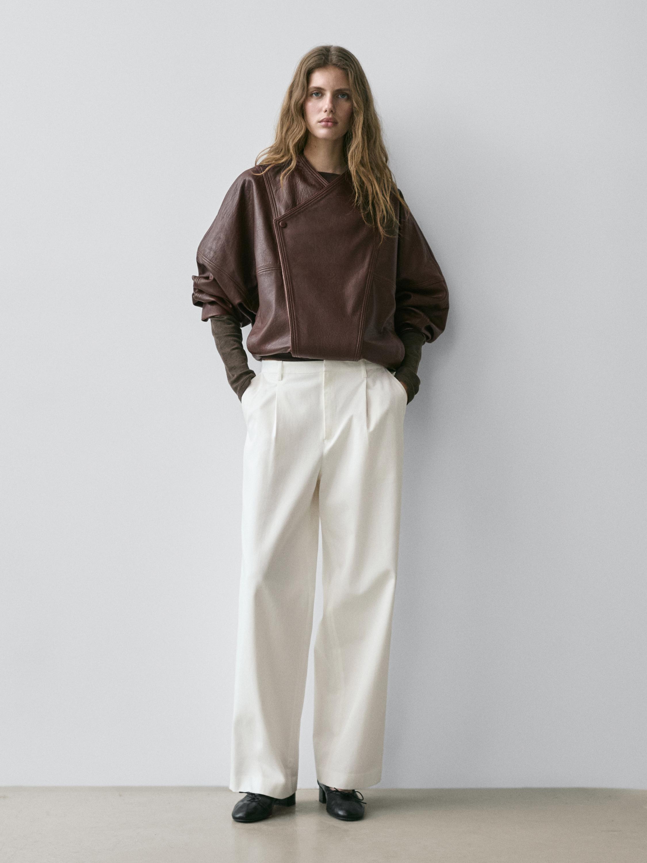 Darted cotton trousers — WHITE