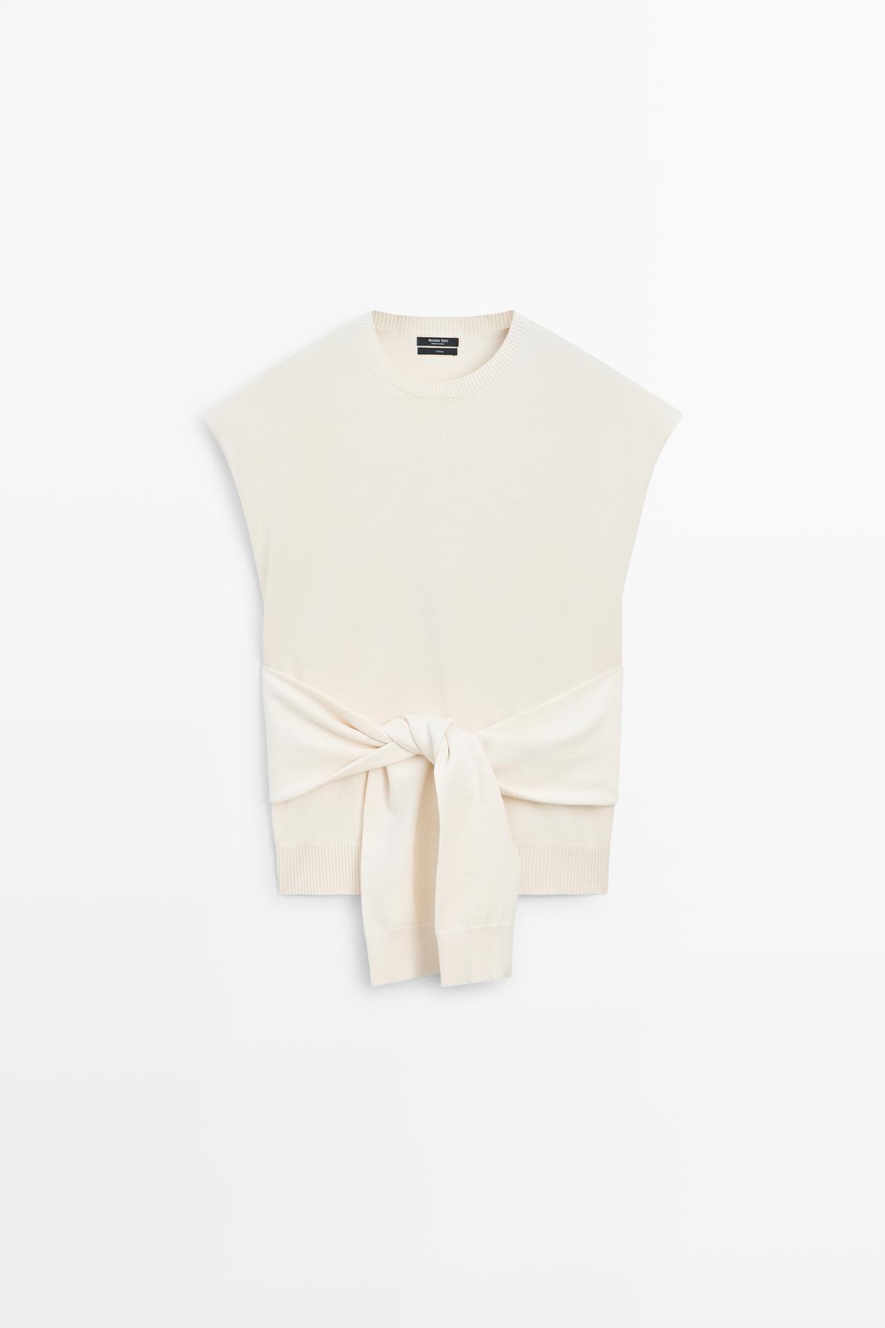 100% cotton knit top with knot detail — Off white