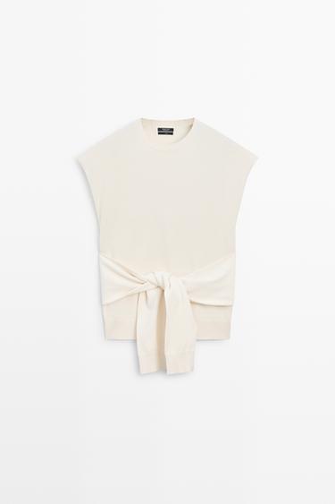 100% cotton knit top with knot detail — Off white 2