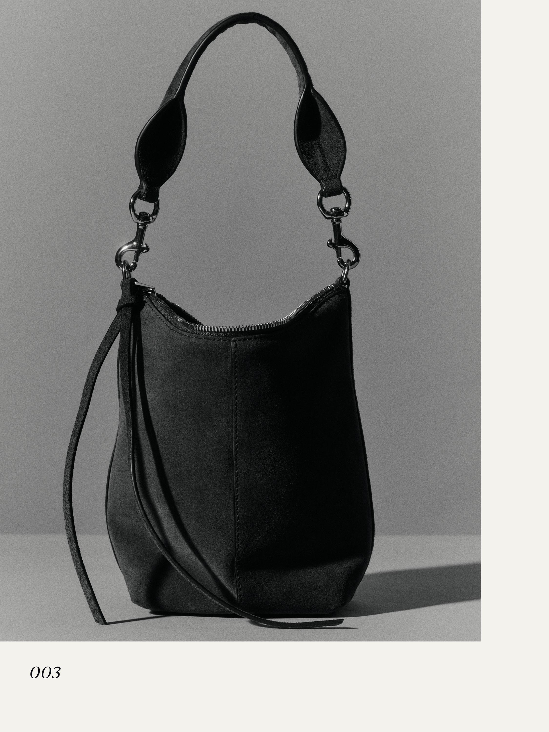 Split suede leather bucket bag — KHAKI
