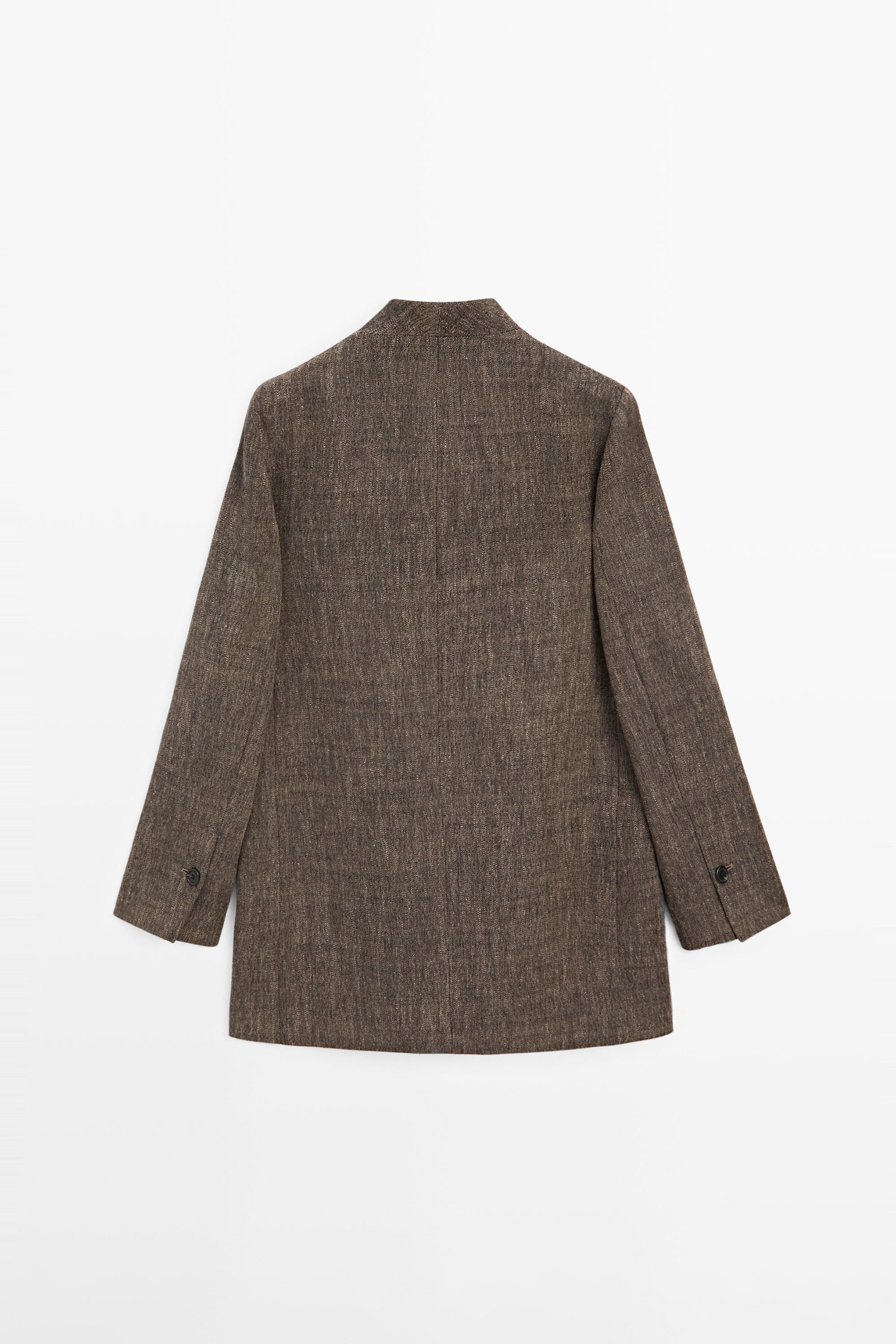 Flecked wool blend coat with high collar — BROWN