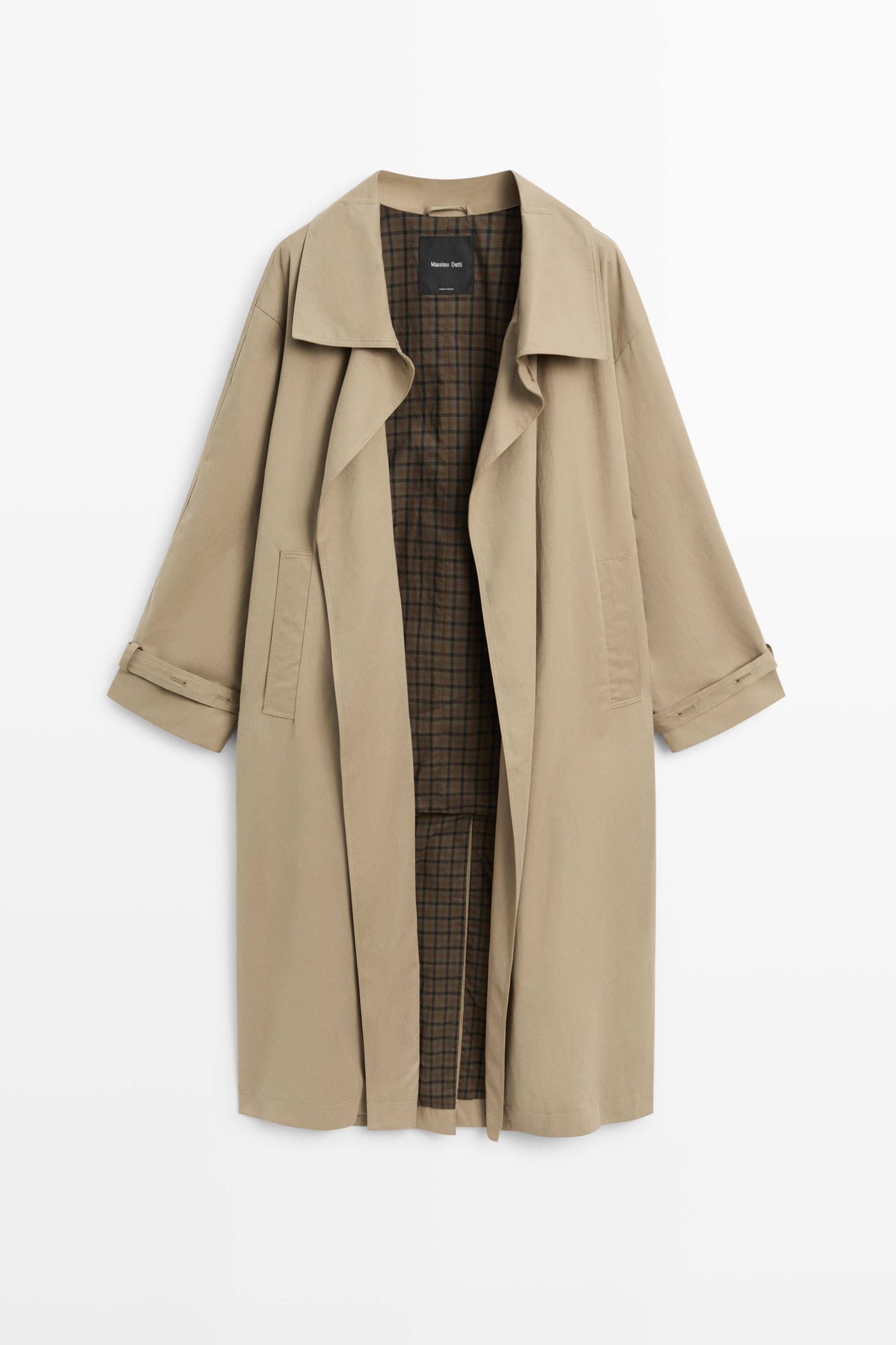 Long trench coat with buckle detail — Beige