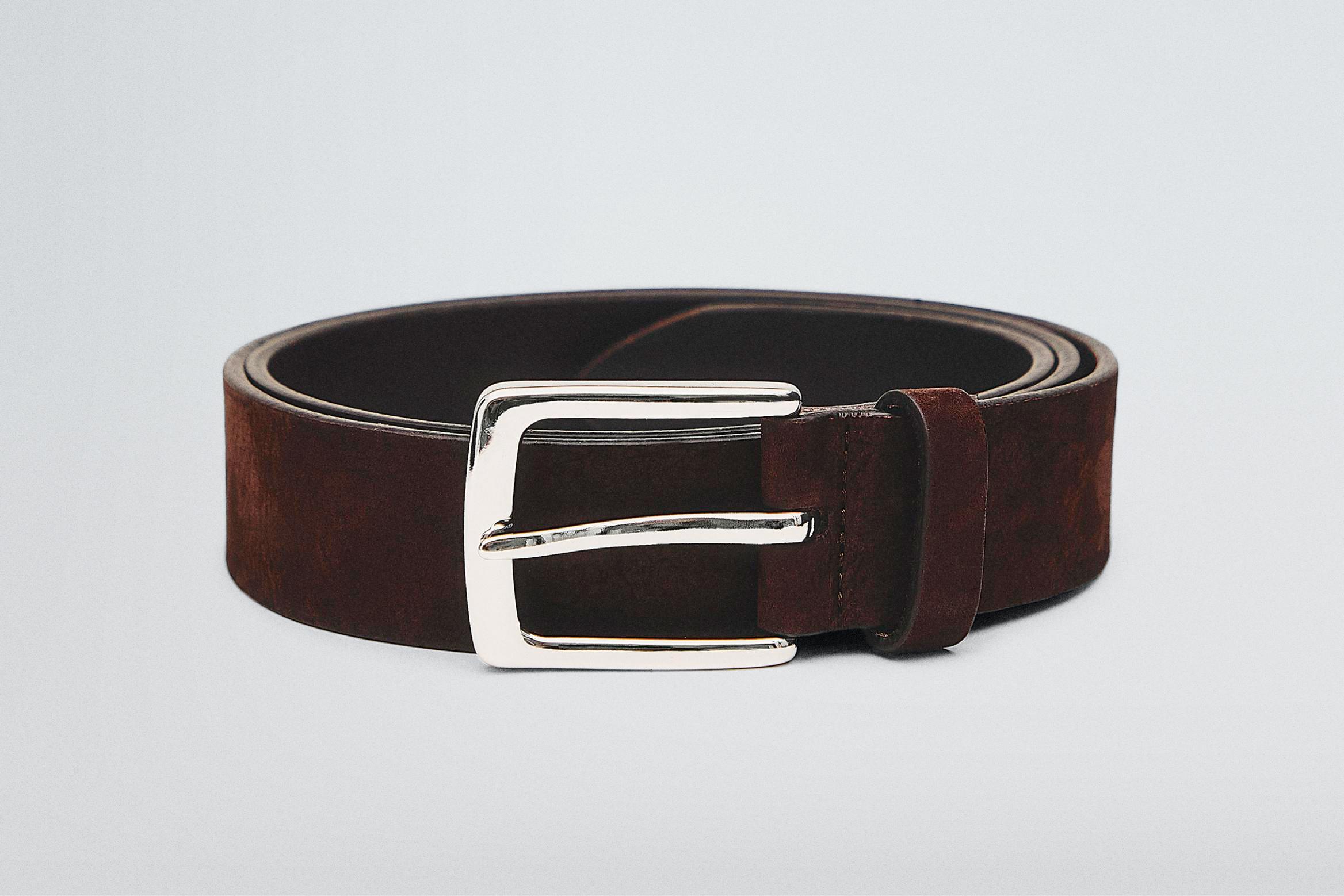 Nubuck belt with rectangular buckle