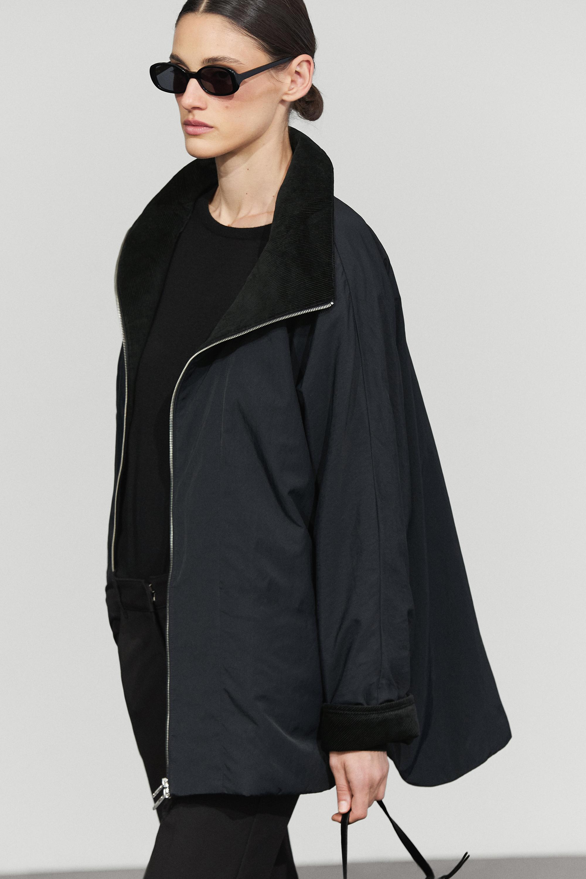 Quilted corduroy-collar parka — NAVY BLUE