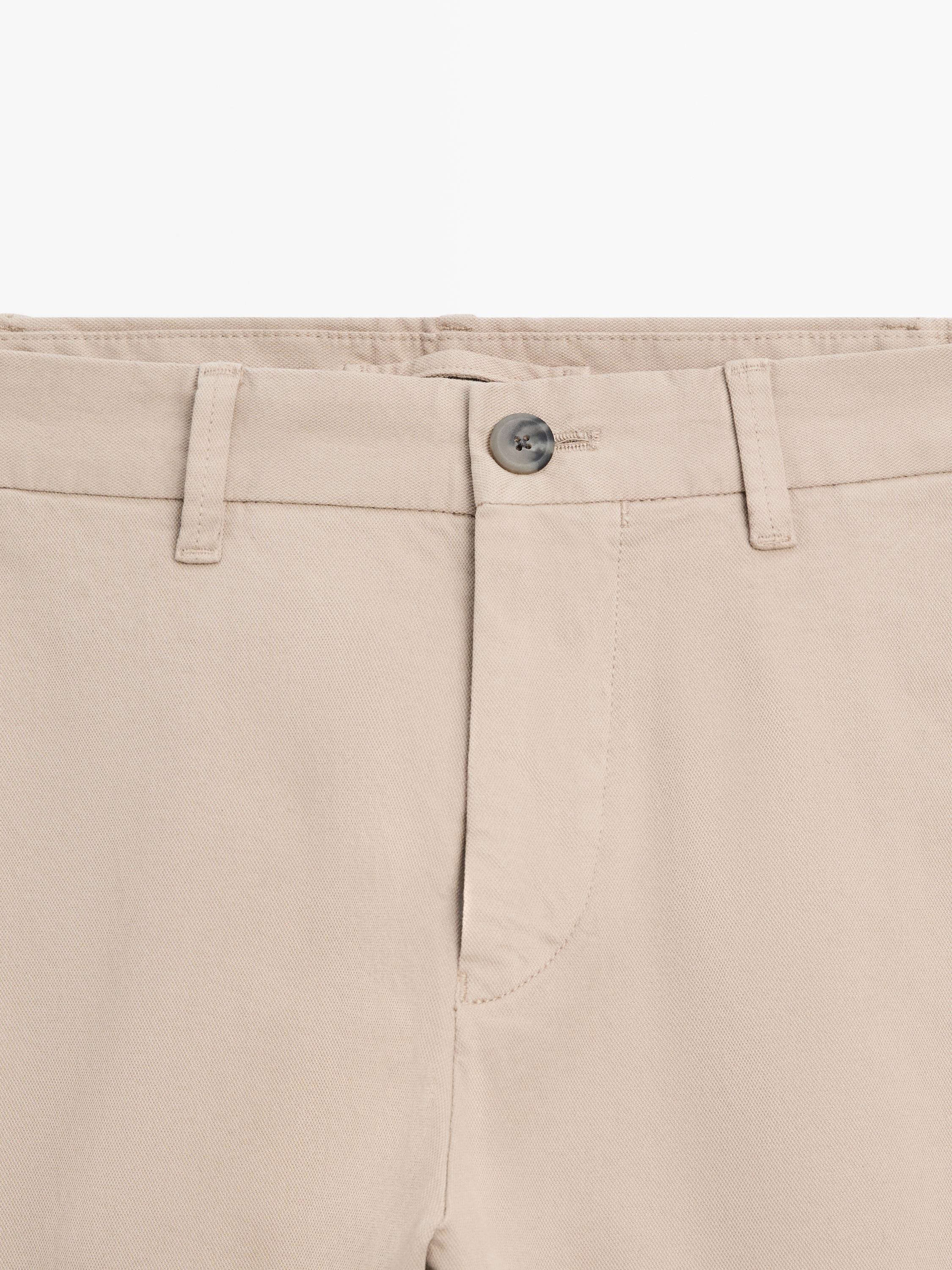 Cotton blend slim fit trousers — BEIGE