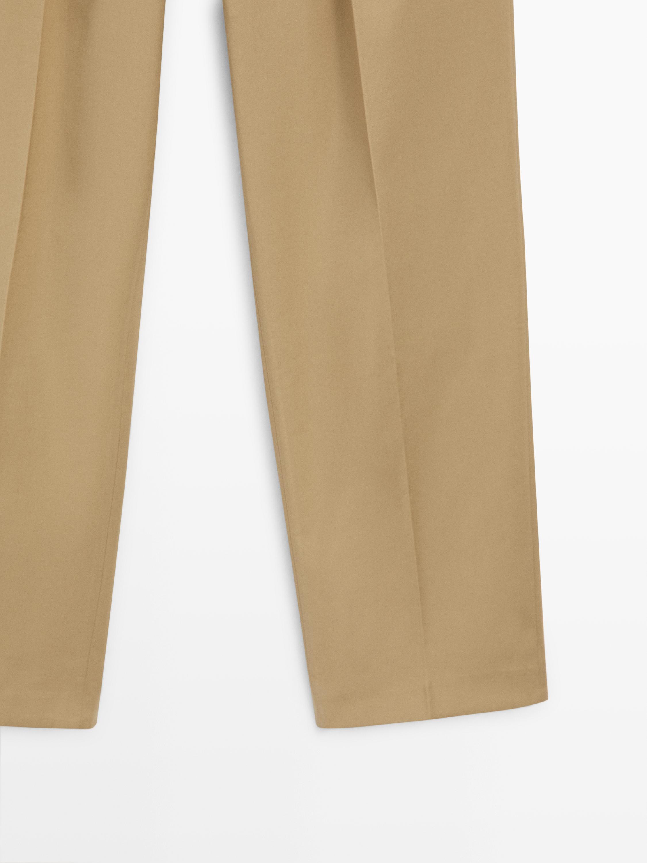 Straight fit pants with pleated details — SAND BROWN