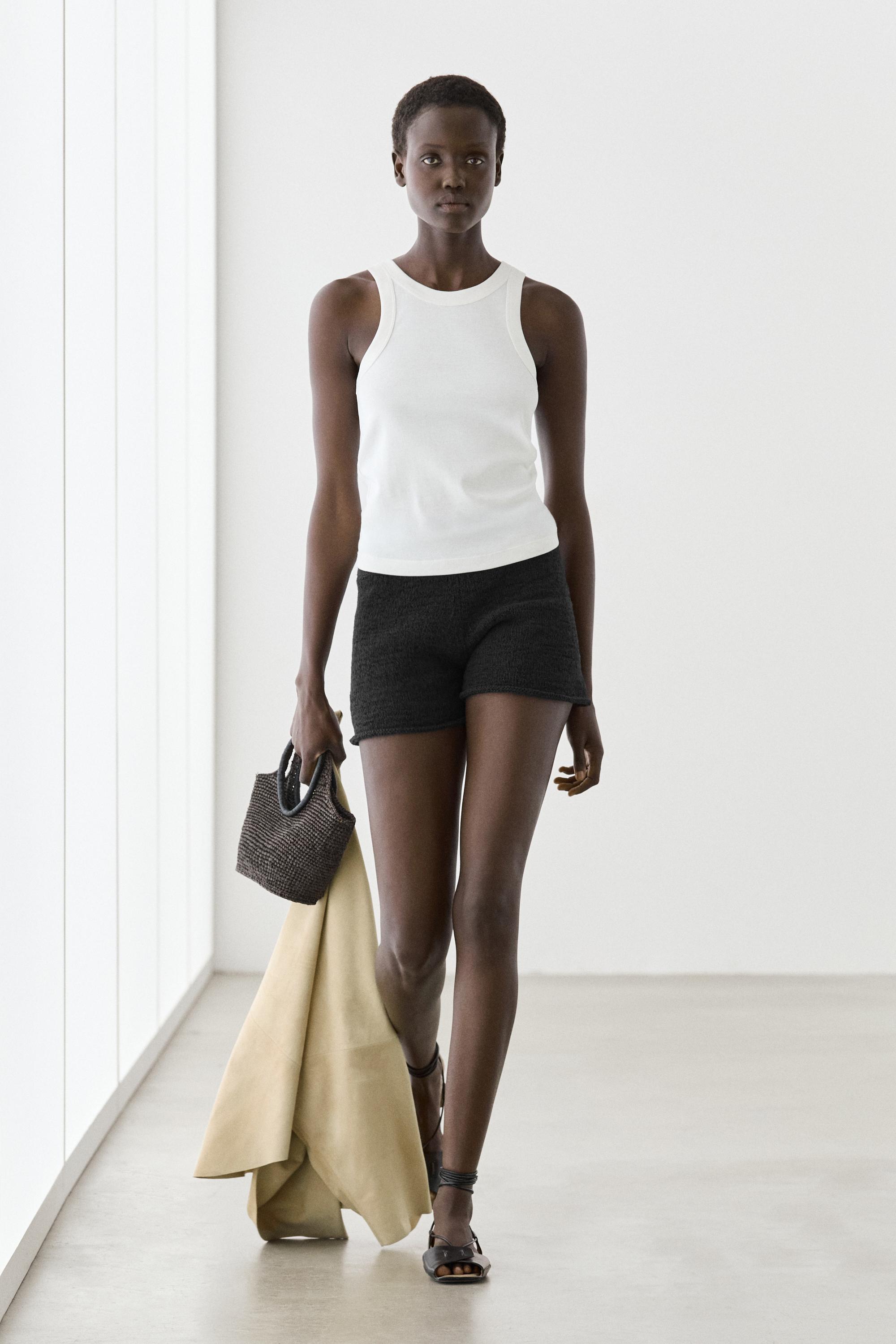 Textured knit shorts — BLACK