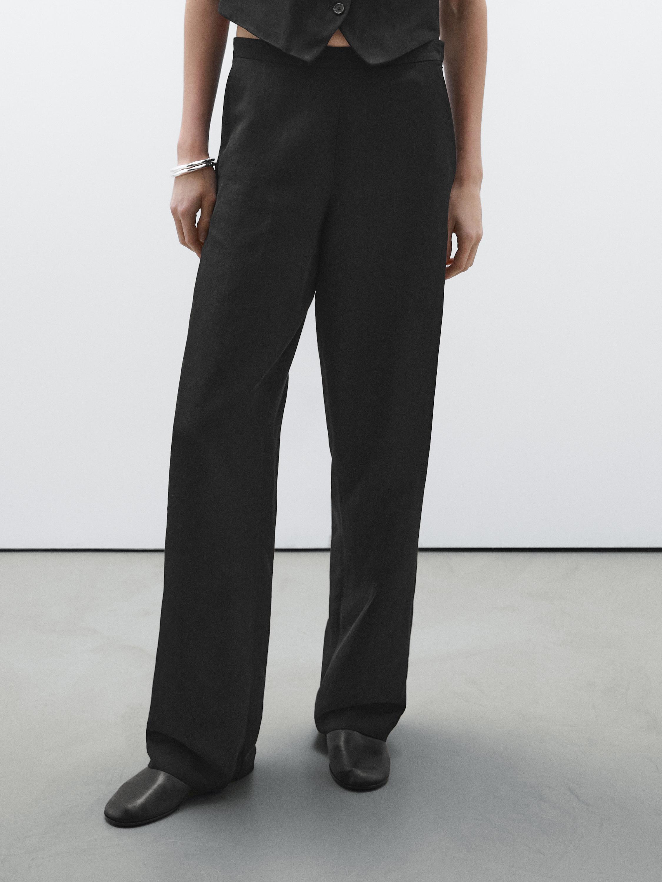 Straight fit flowing linen blend trousers