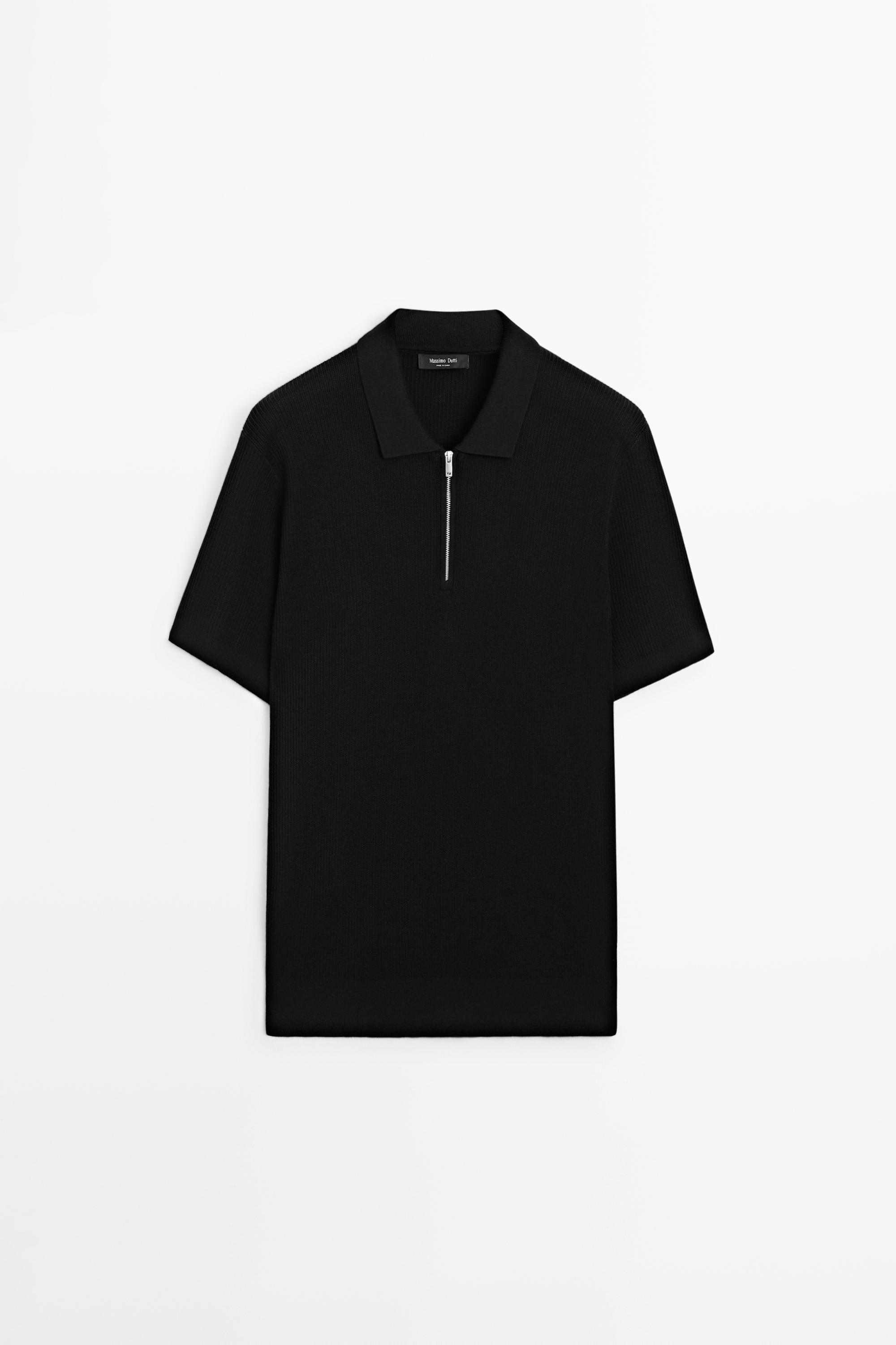 Knit polo sweater with quarter-zip collar — BLACK