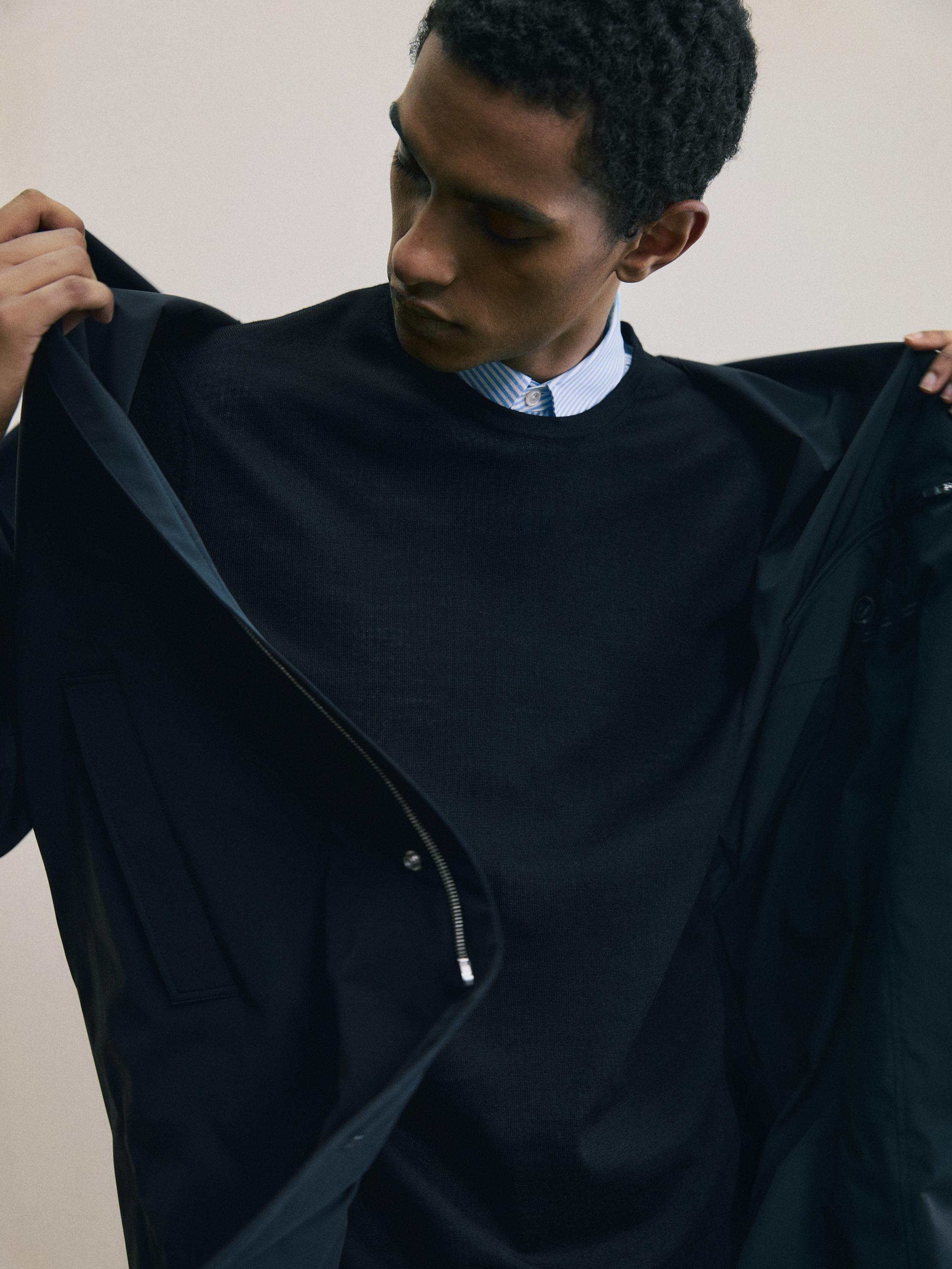 Long hooded parka — NAVY BLUE