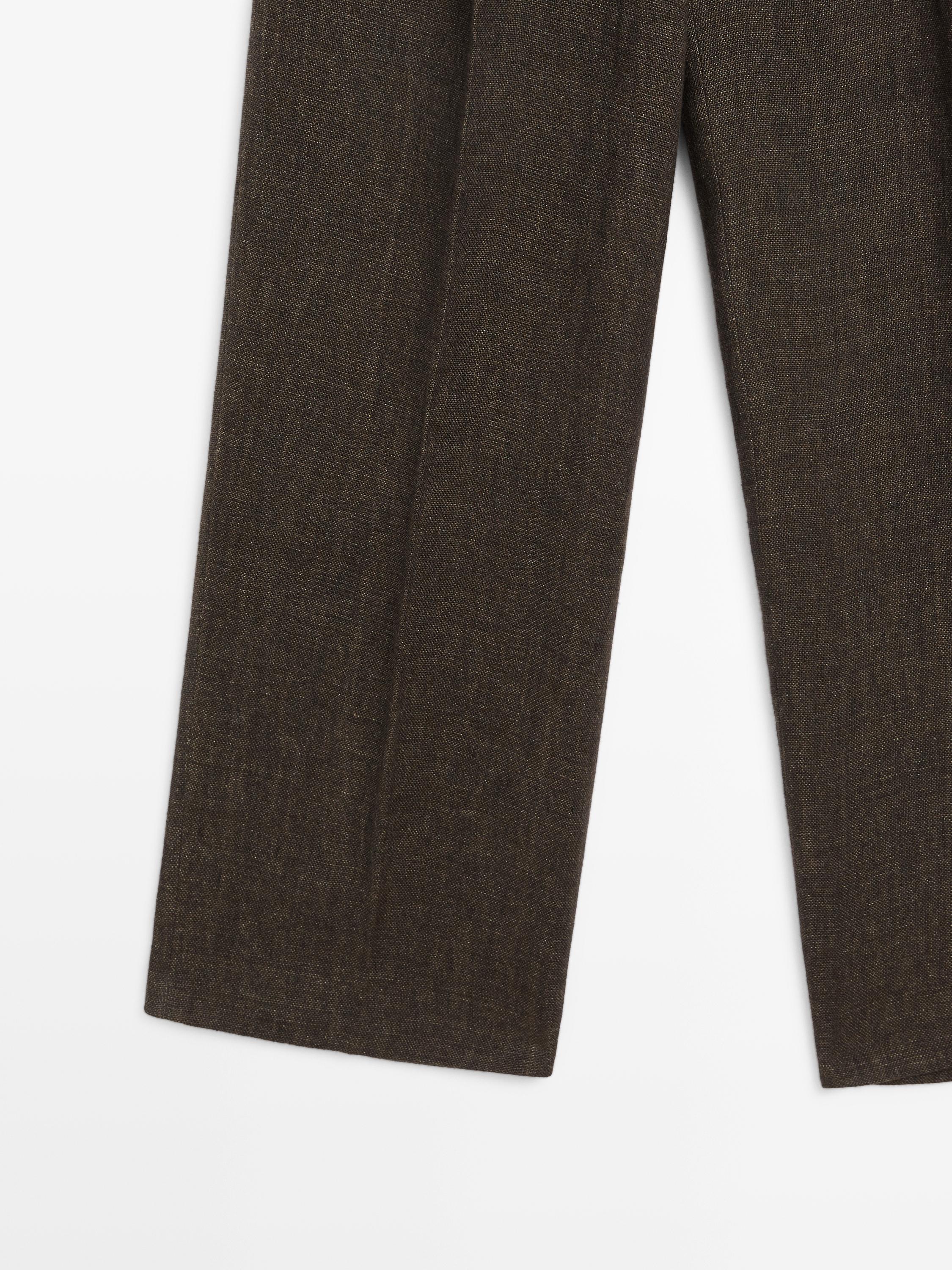 Total look melange linen darted trousers — MOLE BROWN