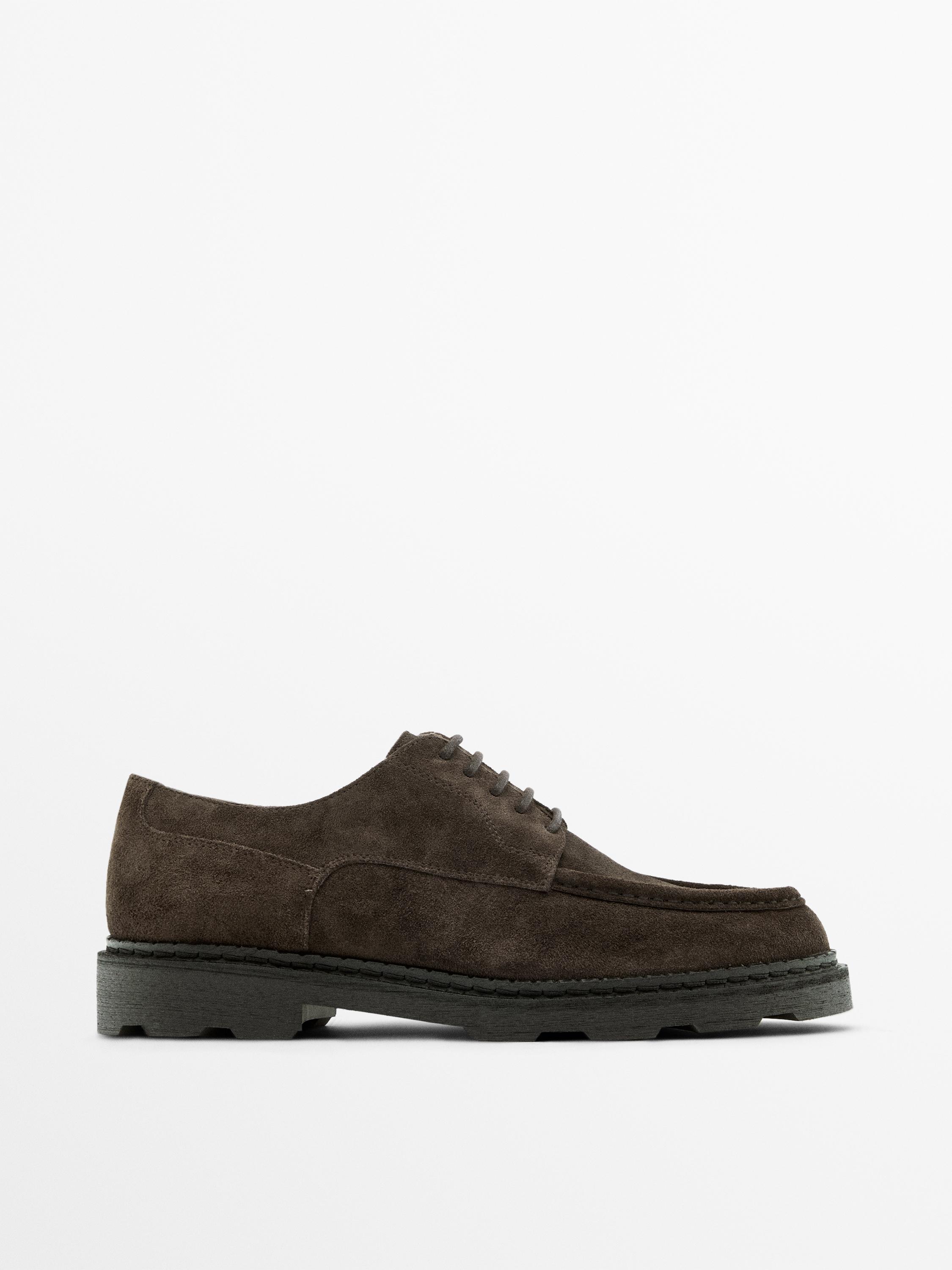 Moc toe split suede shoes — BROWN