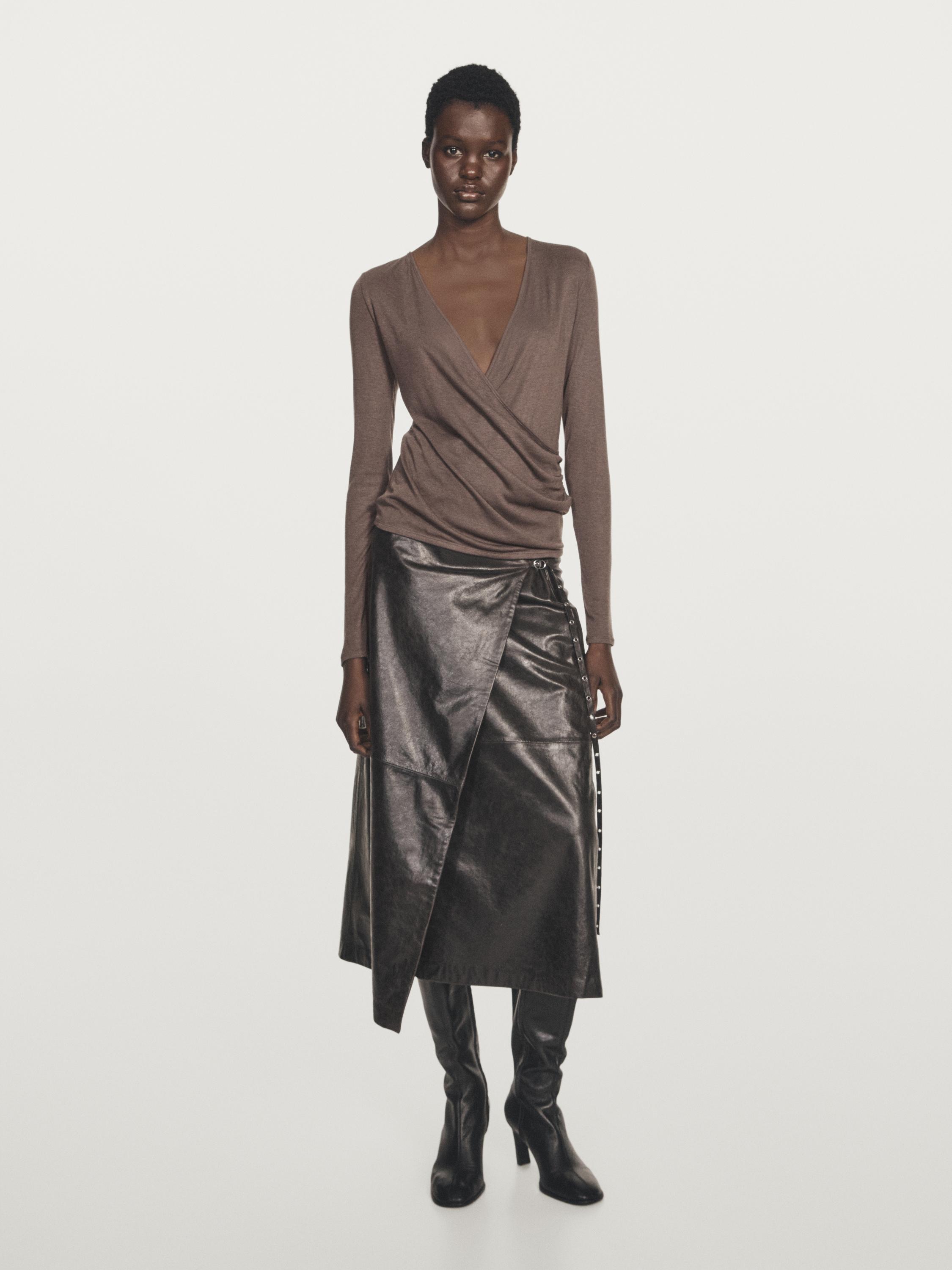 Lyocell and wool top with surplice neckline