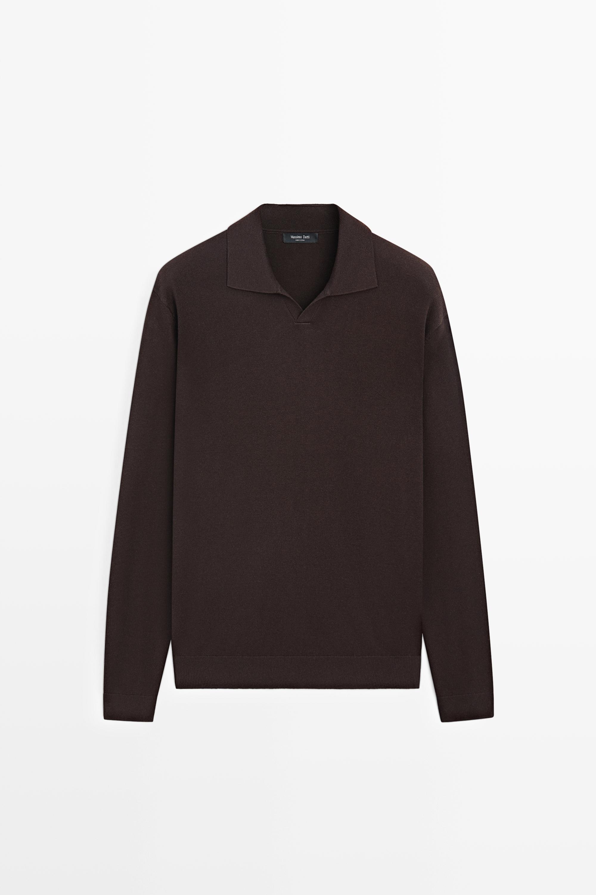 Polo collar knit sweater — BROWN