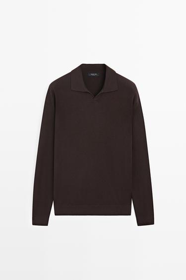 Polo collar knit sweater — BROWN 2