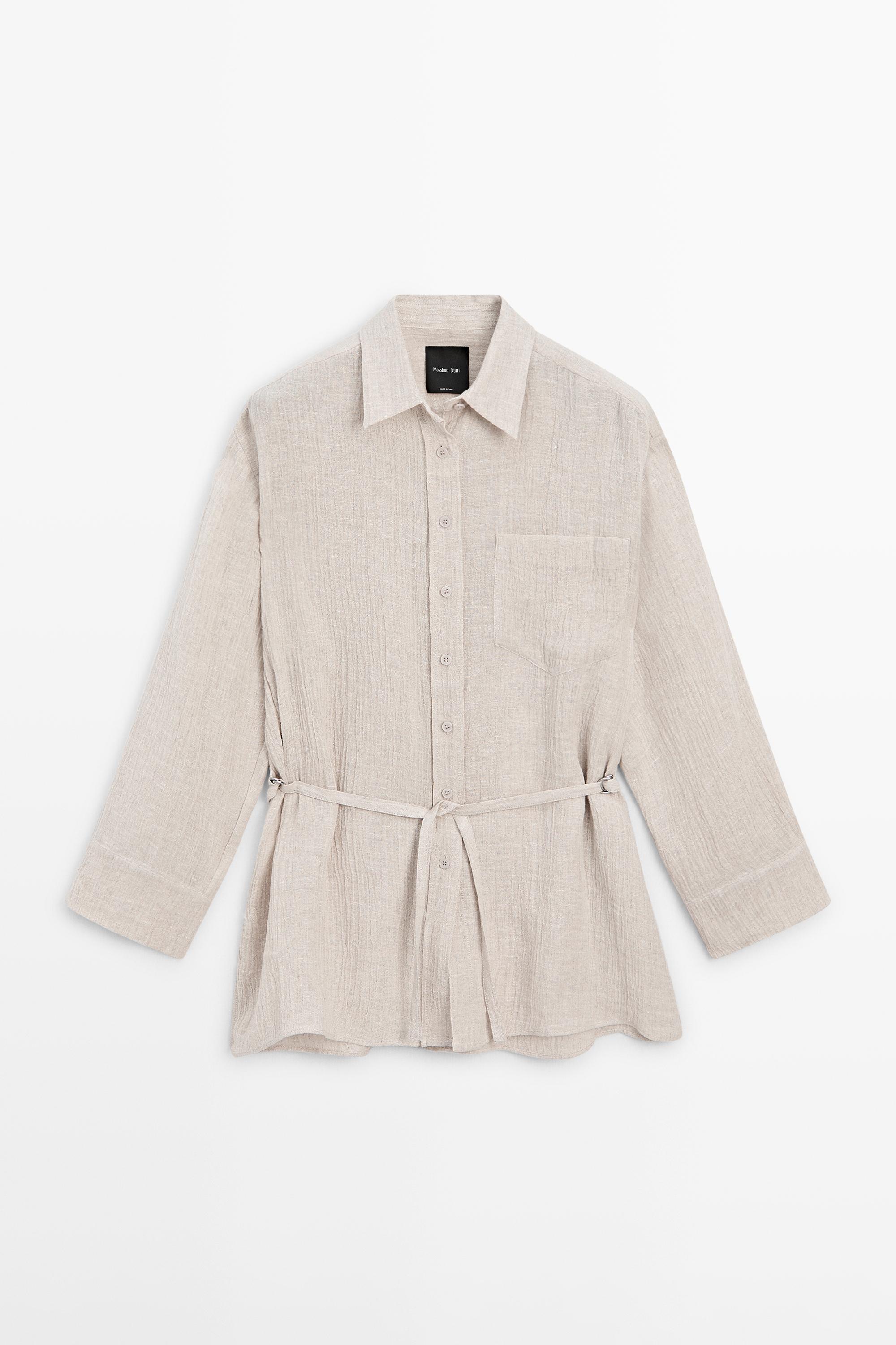 100% linen waffle-knit overshirt