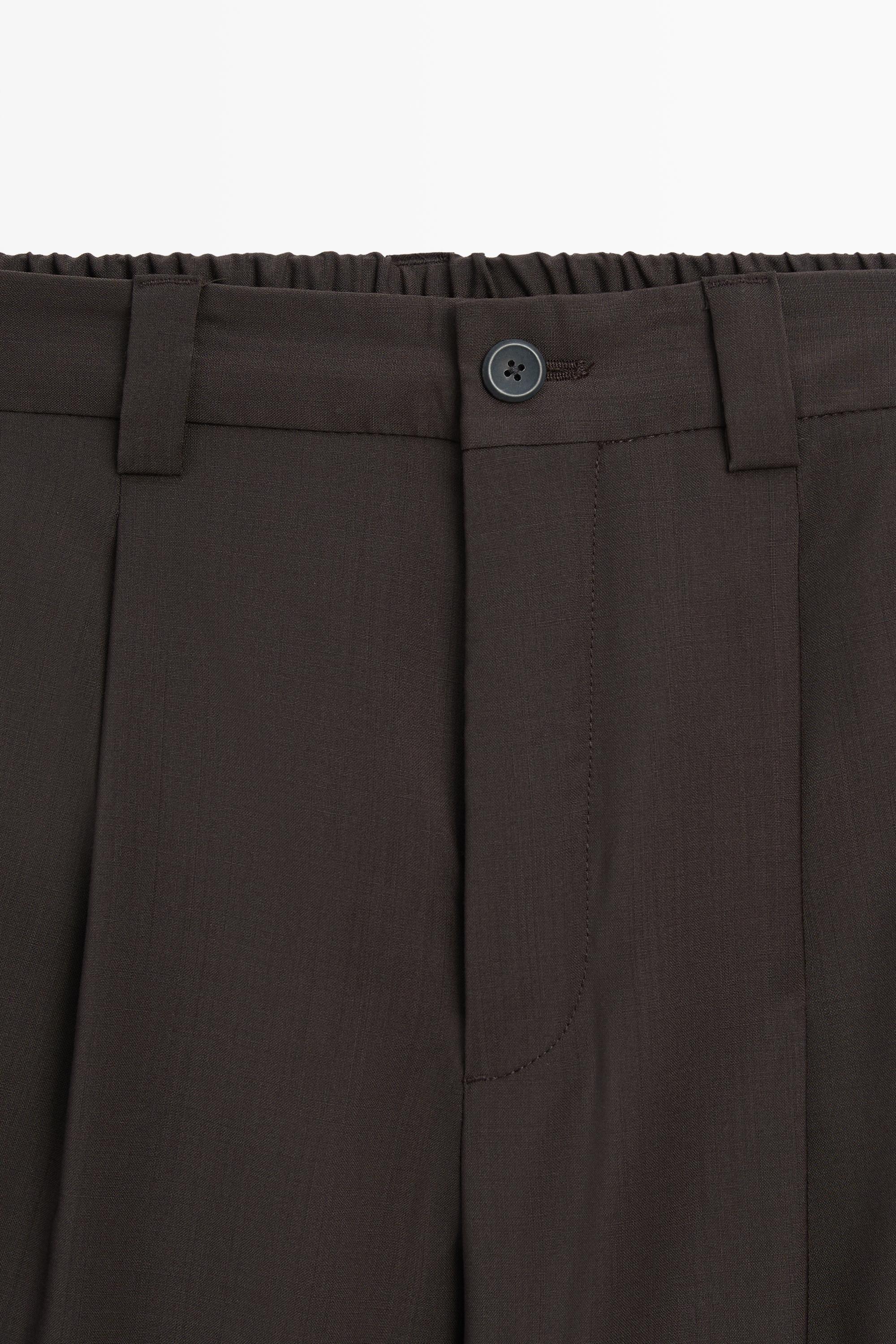 Relaxed fit cool wool trousers with darts — BROWN