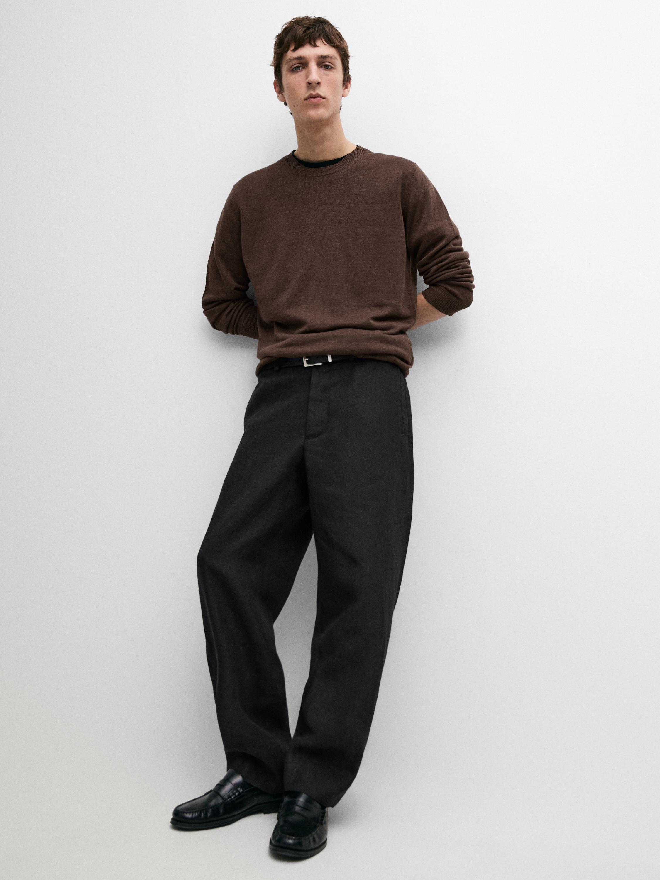 Linen tailored fit barrel trousers — BLACK