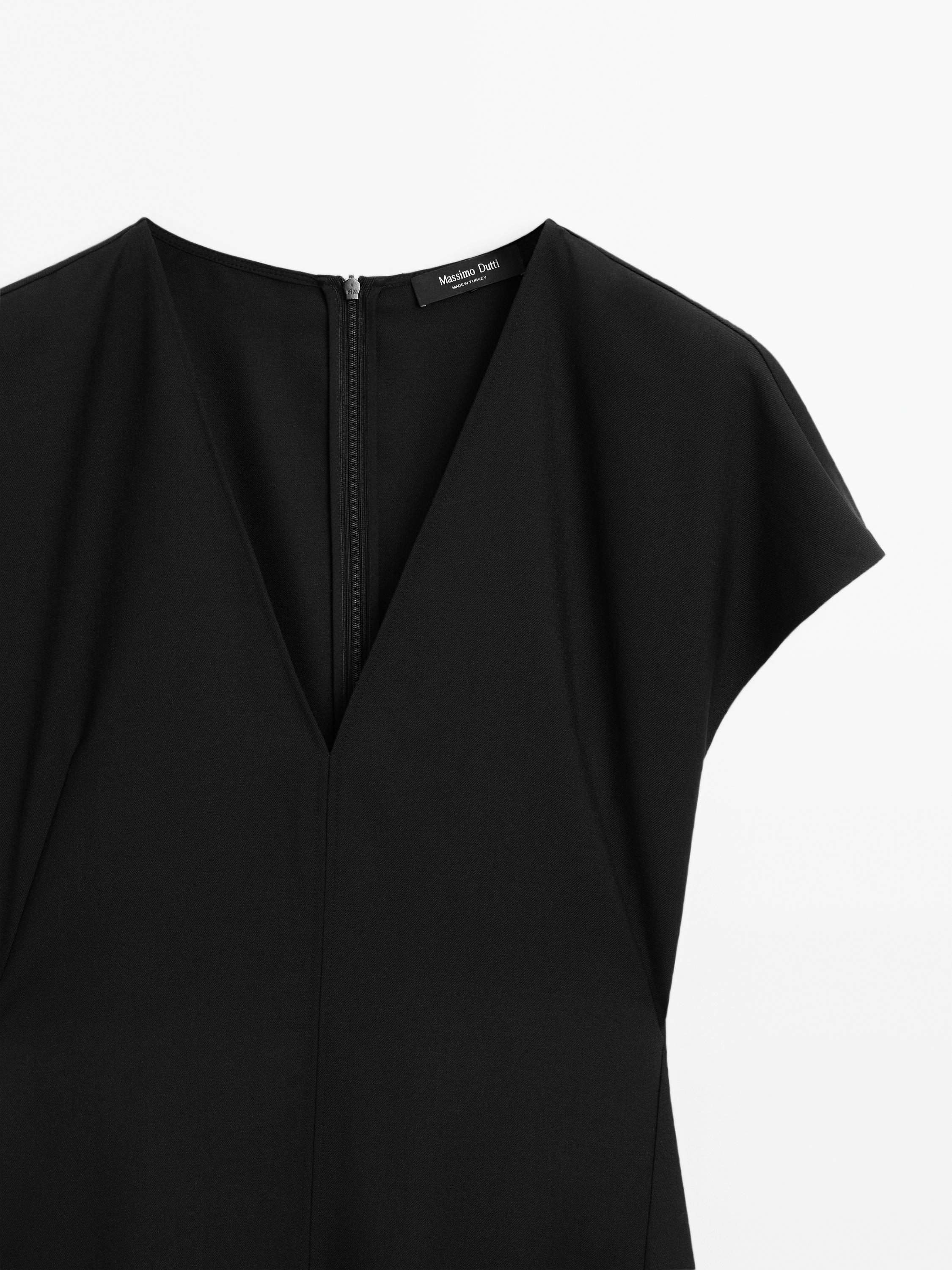 Long wool blend V-neck dress